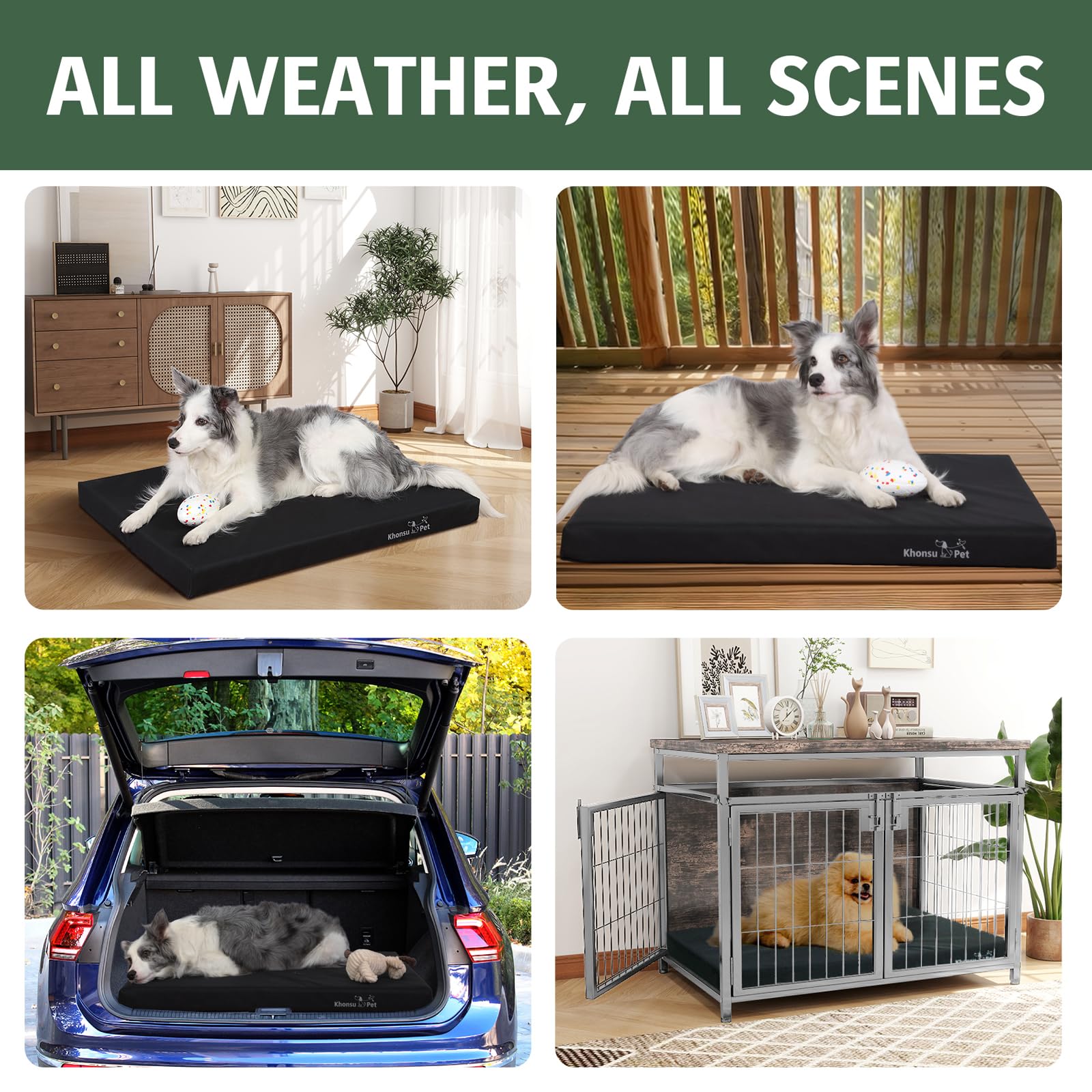 KHONSU PET Waterproof Tear Proof Dog Bed, 800lbs Strength, XXXL (52"x36"x3"), Black, Durable Ripstop Oxford