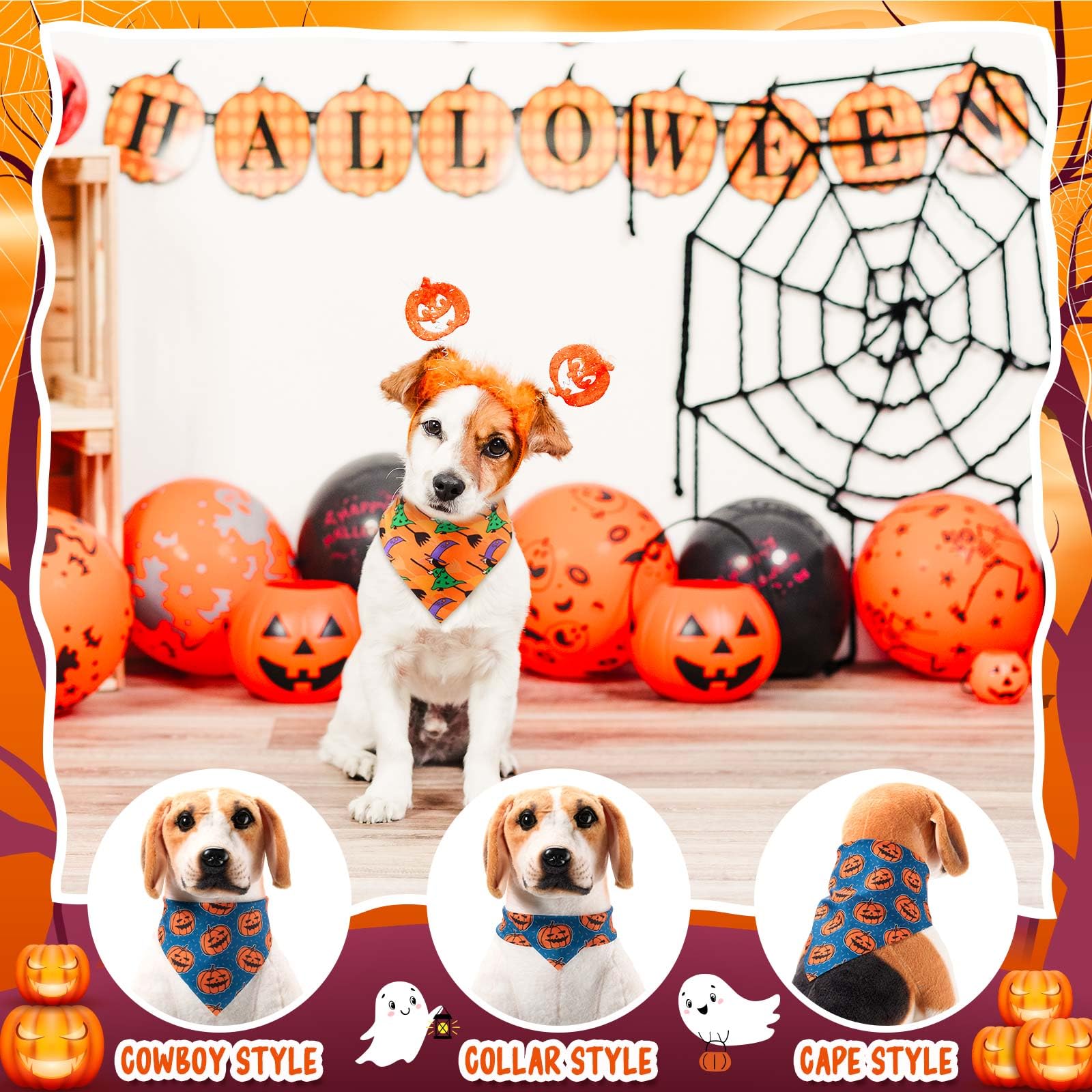 Aliceset 180 Pcs Halloween Dog Bandanas Bulk Halloween Bandana for Dog Adjustable Washable Pet Triangle Scarf Cute Kerchief Scar