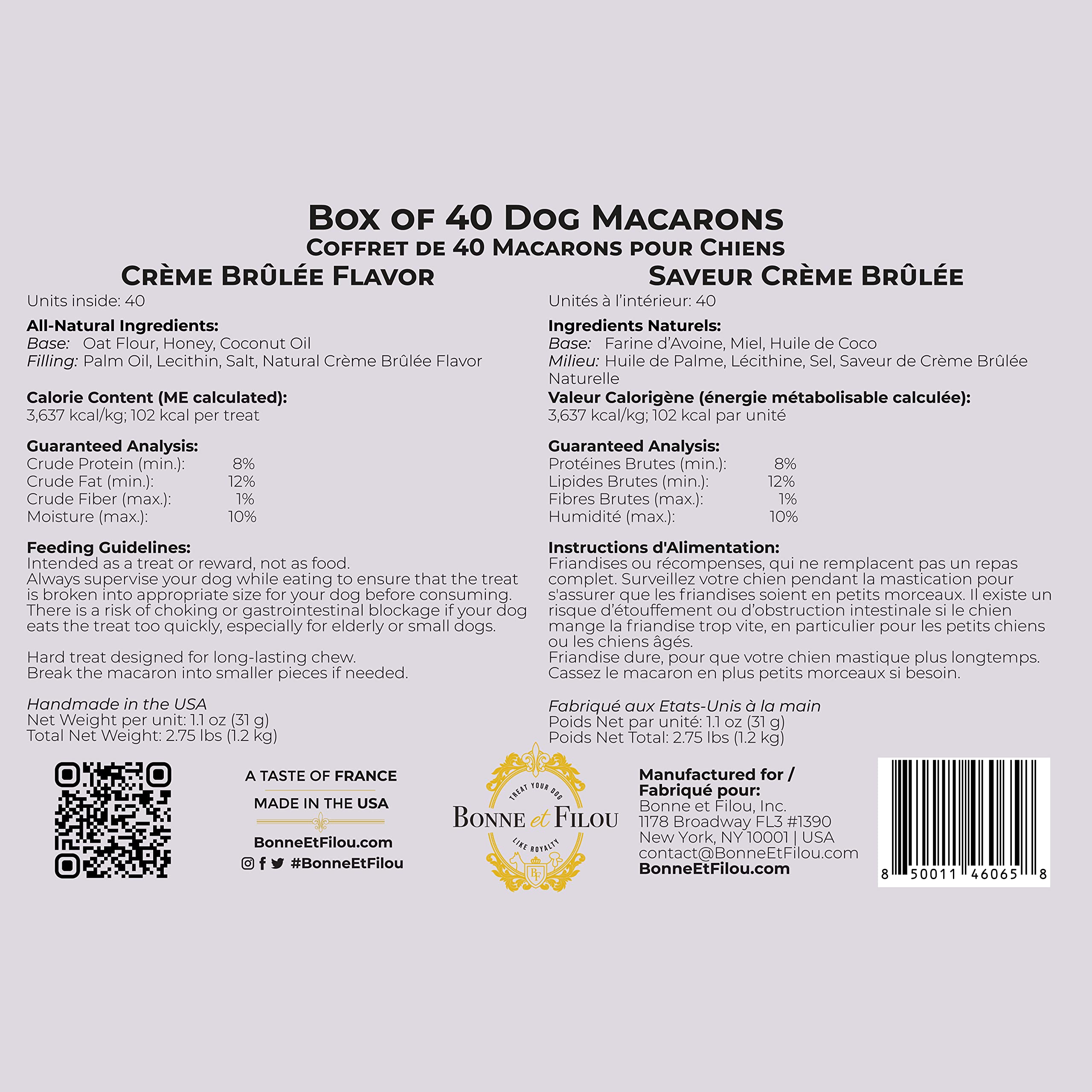 Bonne et Filou Dog Treats Creme Brulee Cupcakes - Gourmet Macaron Cakes, 40 Count Bulk Pack - Healthy & Delicious Human Grade Sn