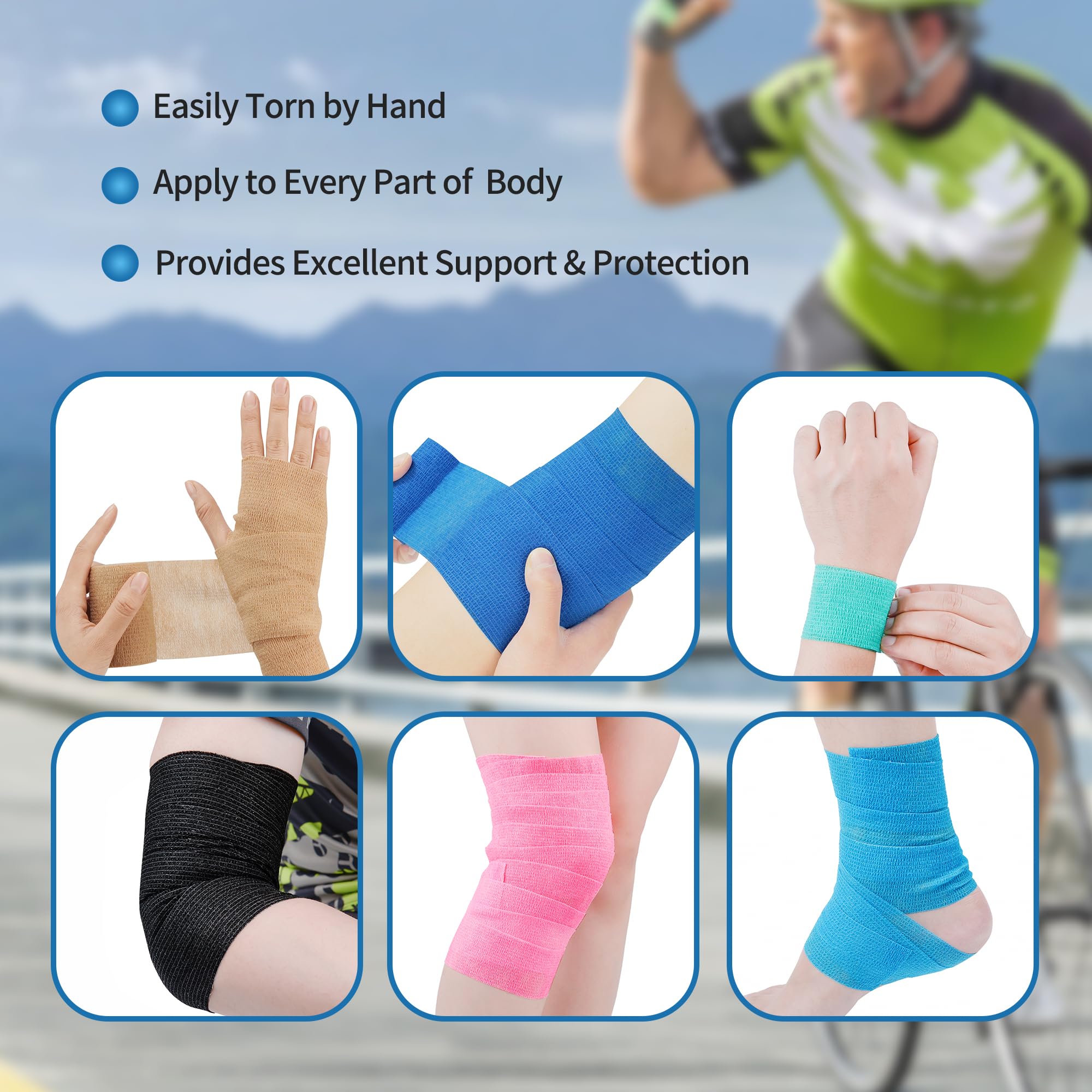 PHYTOP 12 Rolls Self Adhesive Bandage Wrap, Cohesive Bandage 4 inches x 5 Yards, Sports Wrap Tape, Also for Horses & Dogs as Bre