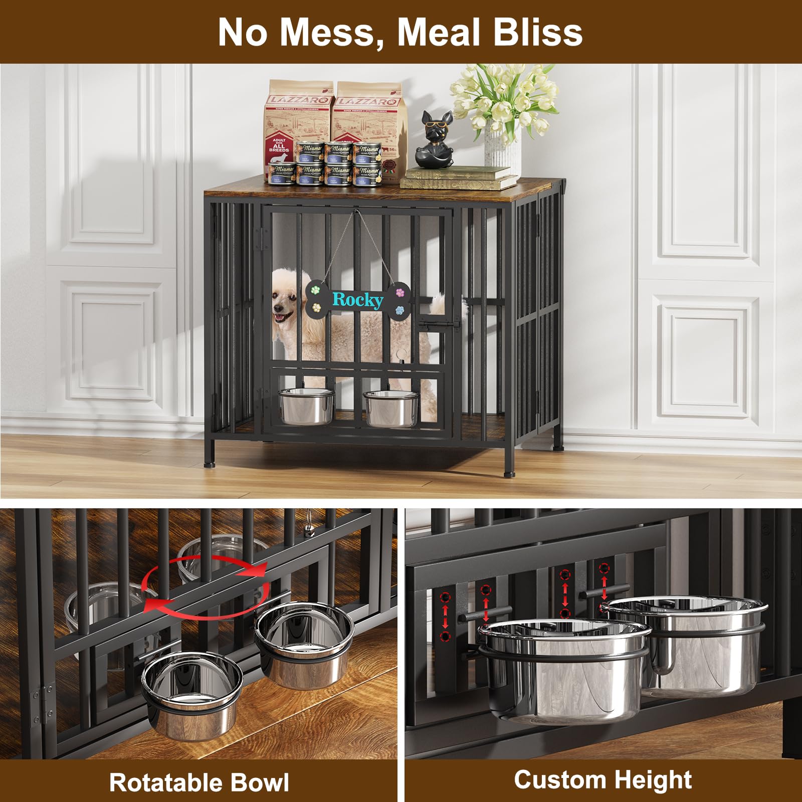 Easycom 27 Dog Crate Furniture Foldable, No Assembly Decorative Dog Kennel Indoor, Dog Crates for Small Dogs (Under 20 lb), Wood