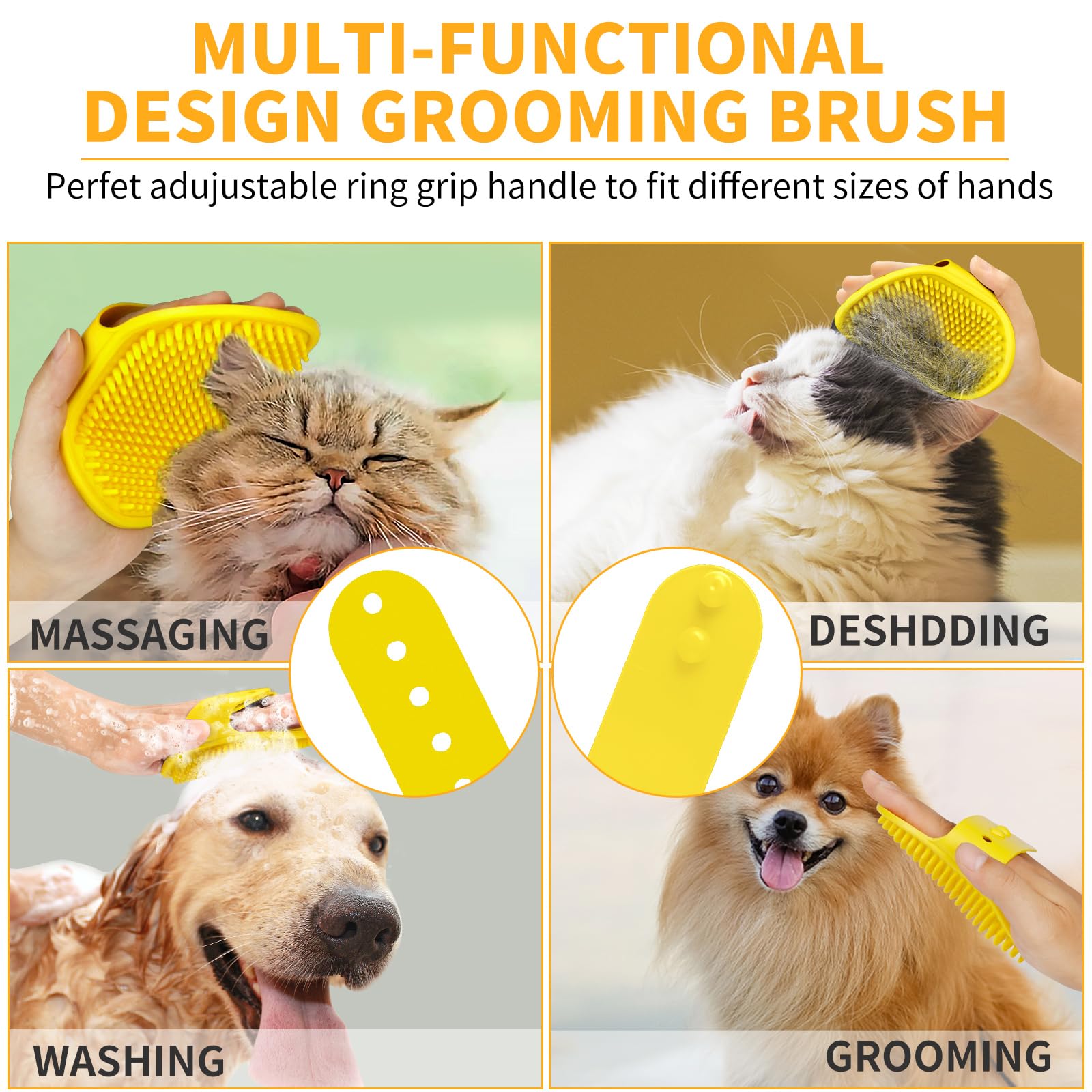 Comotech 3Pcs Dog Bath Brush (Yellow Yellow Orange)