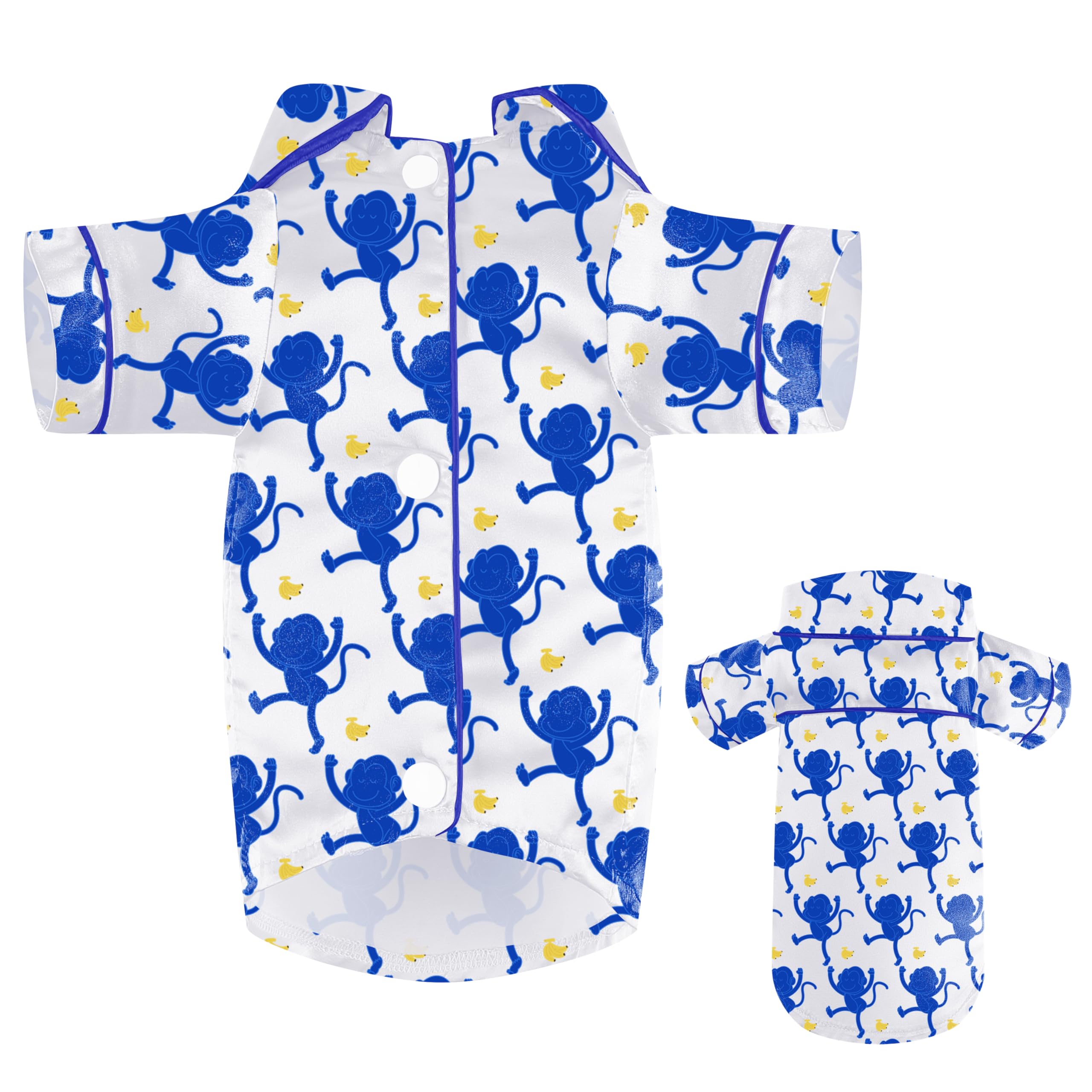 Dog Silk Pajamas Dog Shirts For Small Dogs Satin Pjs Two-Legged Puppy Clothes Lapel Sleepwear Cat Outfit (Blue Monkey, Xs)