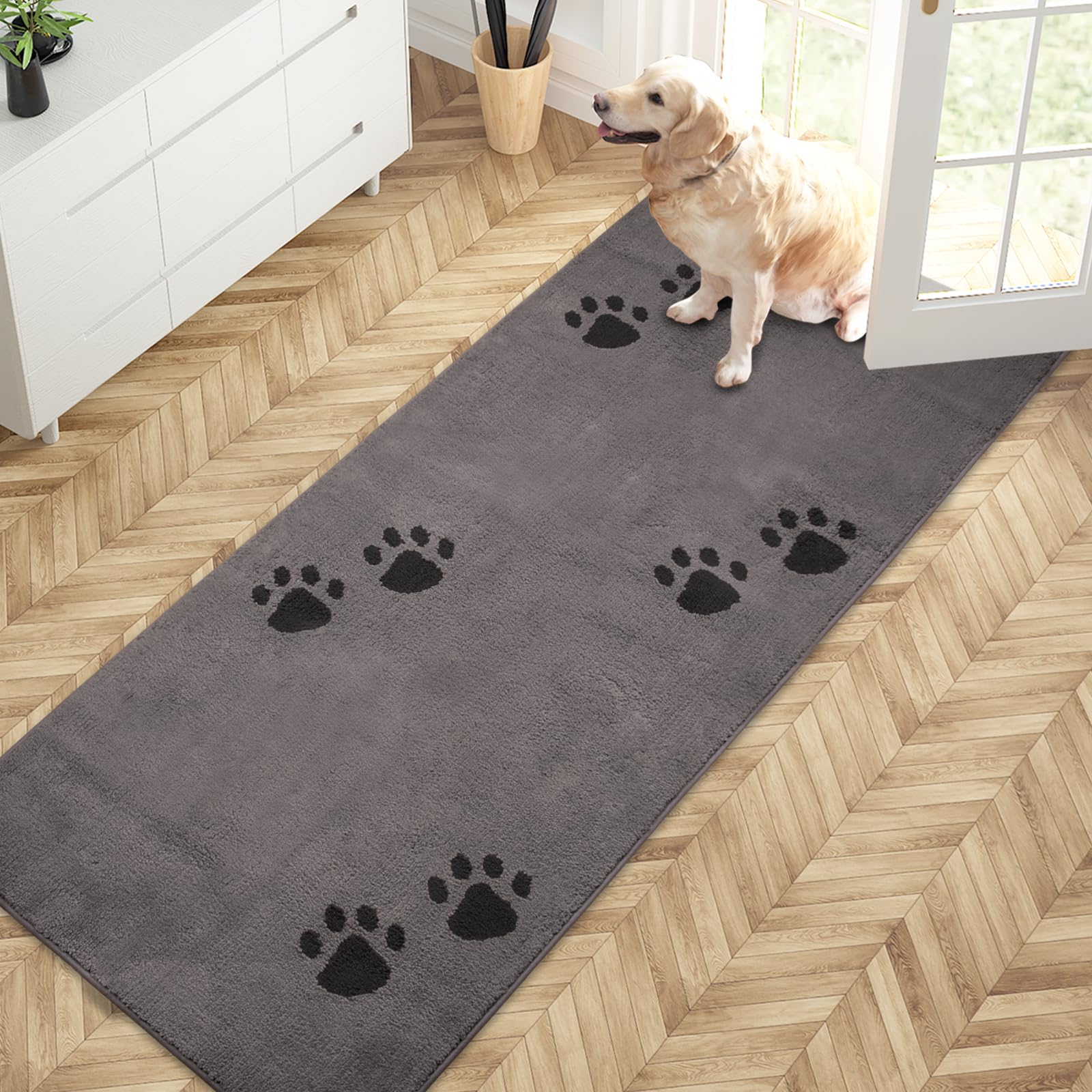 Purrugs Dirt Trapper Door Mat 32'' X 70'', Non-Skid/Slip Machine Washable Microfiber Entrance Rug, Shoes Scraper, Dog Doormat, S