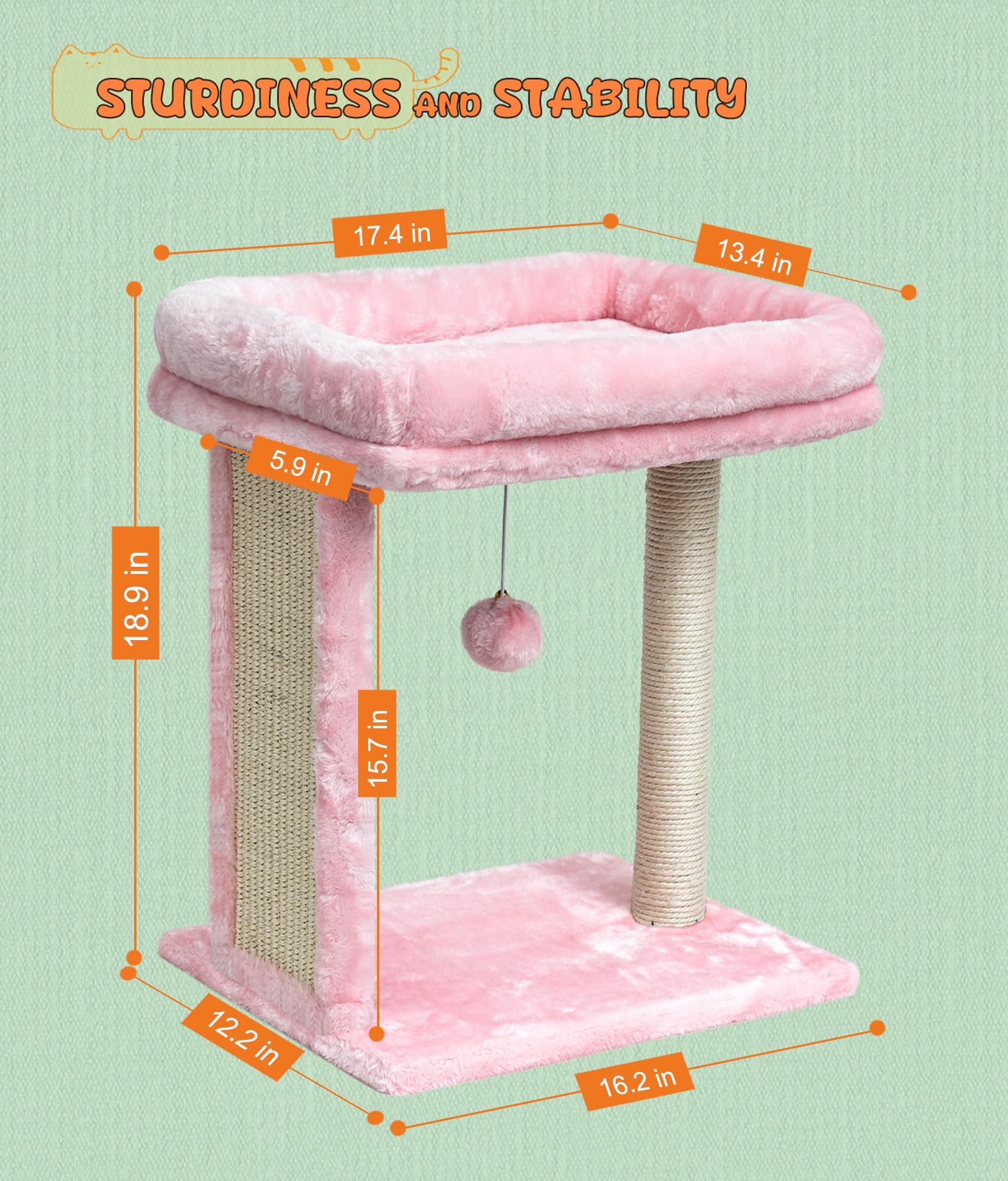Syandlvy Small Cat Tree For Indoor Cats, Scratching Board With Perch & Scratching Post, Kittens Scratcher With 2 Dangling Balls,