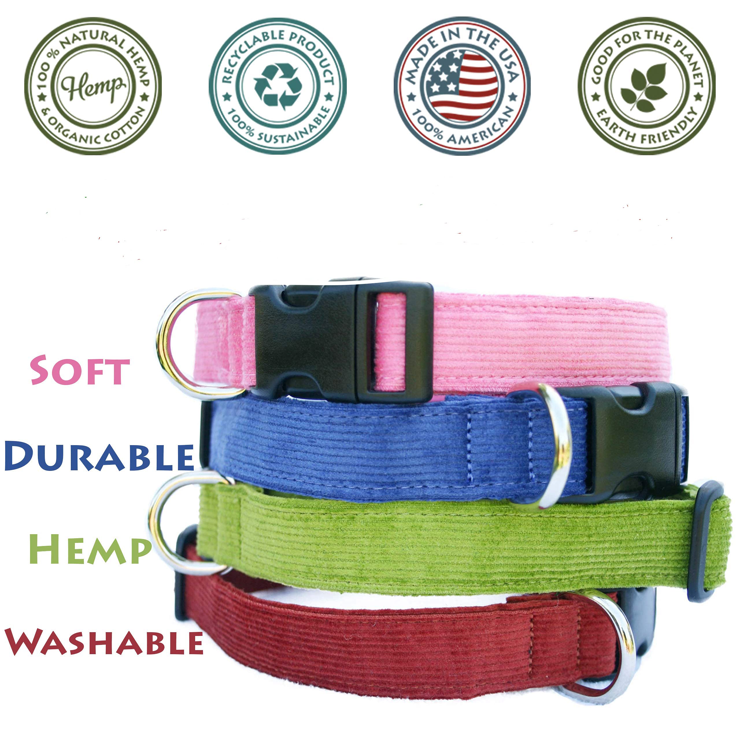 Hemp Corduroy Dog Collar - No Pattern (1'' Large, Black)