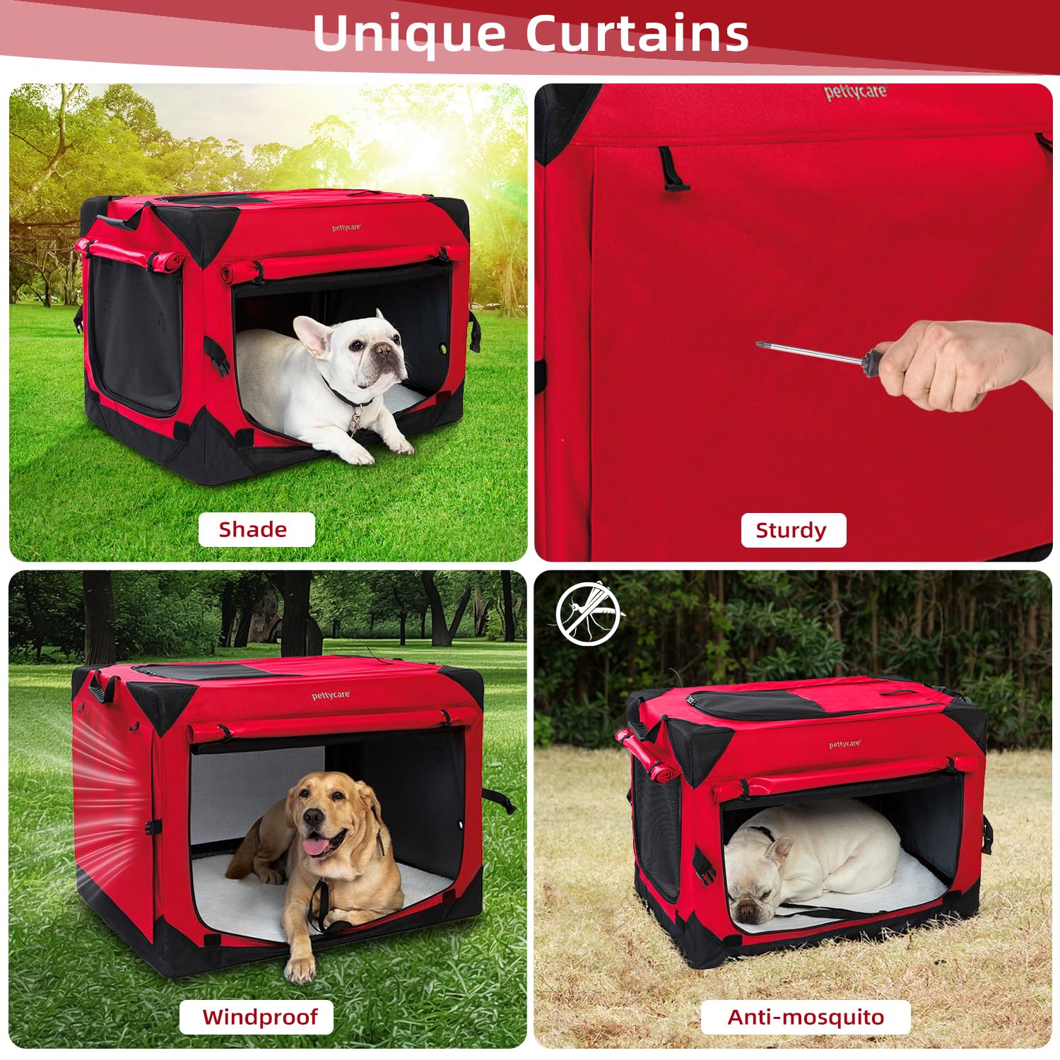 Pettycare 42 Inch Collapsible Dog Crate With Curtains Travel Dog Crate For Airflow And Calm Soft Pet Kennel With Portable Bag An