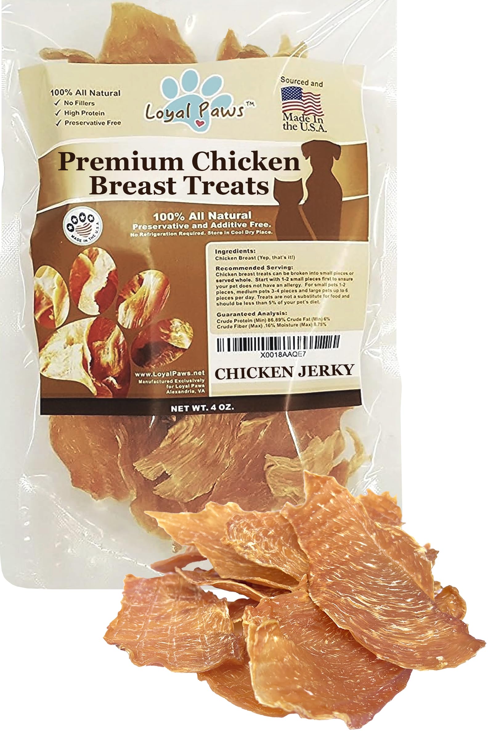 Loyal Paws Chicken Jerky Dog Treats Made in USA Only - Natural, Healthy, Premium, Human Grade, 100% Chicken - Grain Free - Train