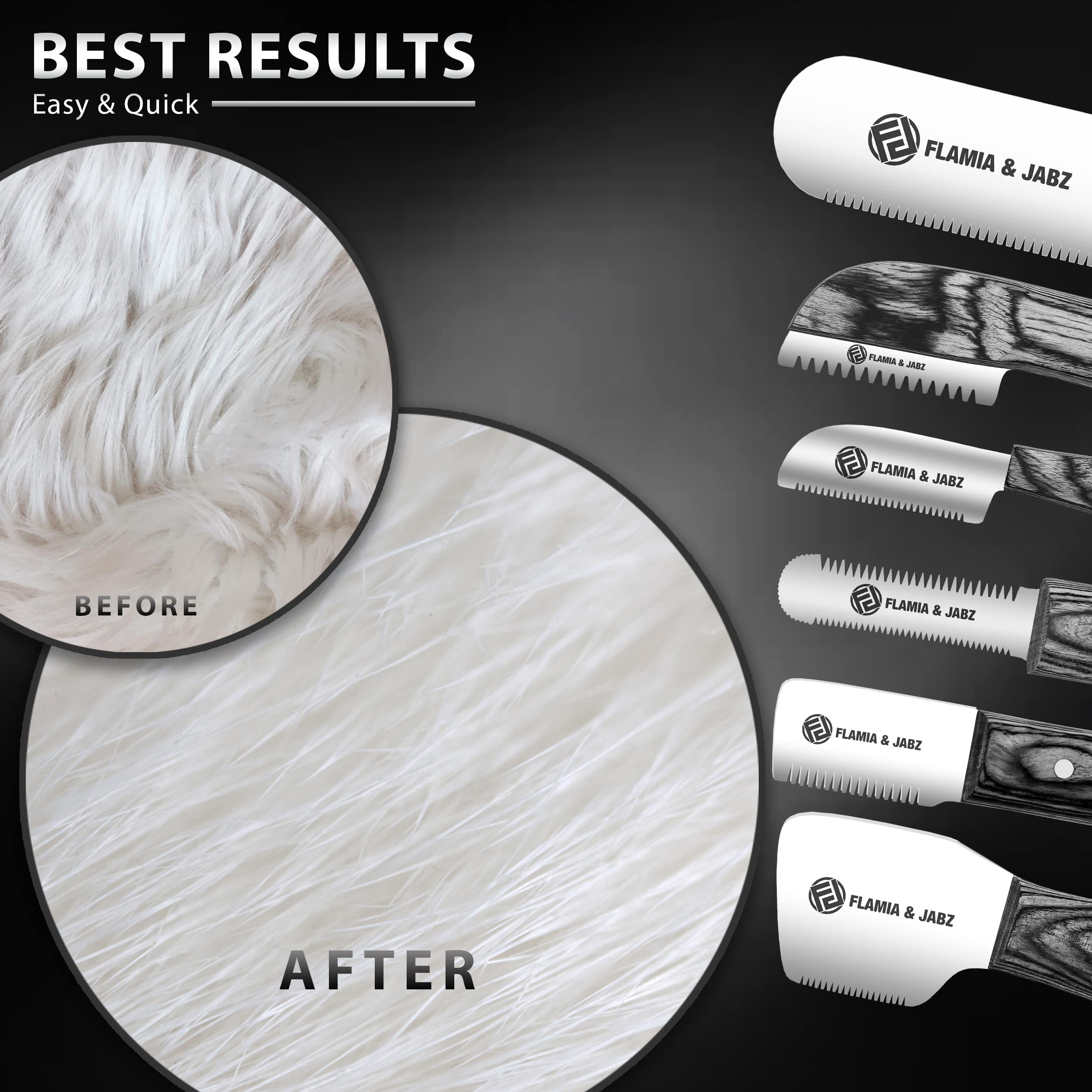 Flamia & Jabz Fj Professional Stripping Knife Kit (6 Pieces Set) For Dogs & Pets, Wooden Handle Grip With Stainless Steel Blade (Right Handed) (Black)