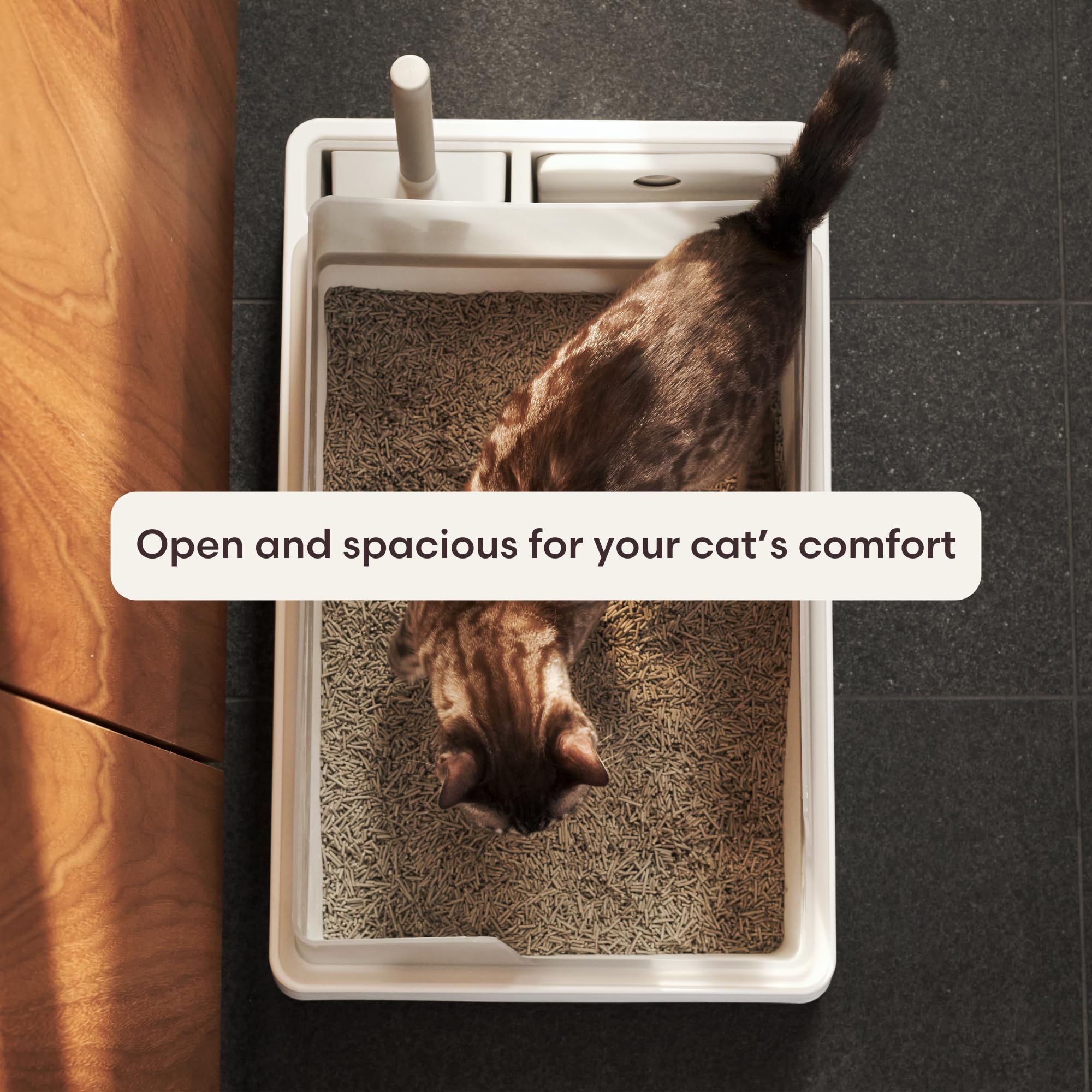Tuft + Paw Cove Litter Box, High Sided Open Top Designer Litter Box For Large Cats, Built-In Scoop, Brush & Dustpan, Anti-Stick