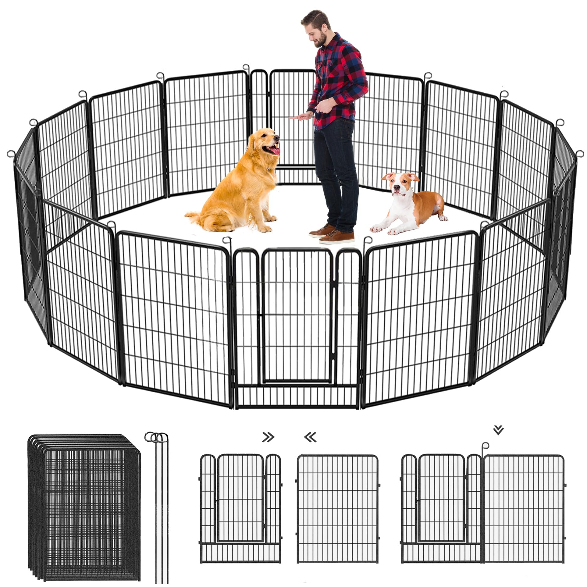 Jhsomdr Dog Playpen Outdoor, 32 Inch Heavy Duty Dog Fence Outdoor For Yard 14 Panels Rustproof Metal Pet Puppy Playen Dog Pens O