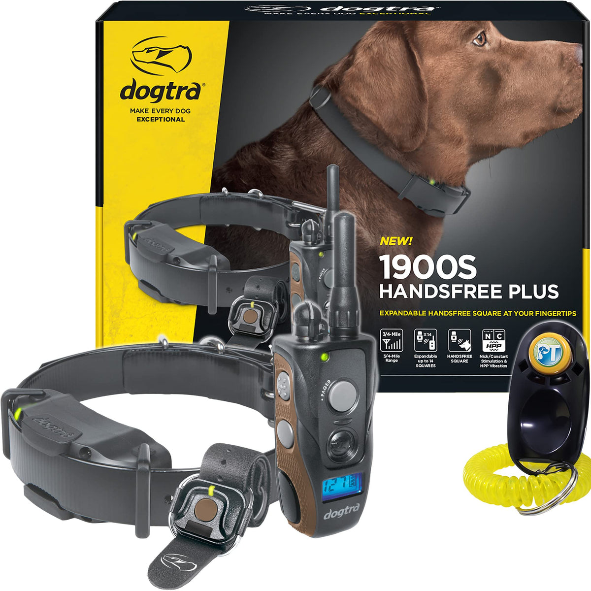 Dogtra 1900S Handsfree Plus Dog Training Collar With Remote For Medium And Large Dogs - 3/4 Mile Range, Electric Dog Collar, Waterproof, Vibrating, Rechargeable Correction Ecollar, 127 Training Levels