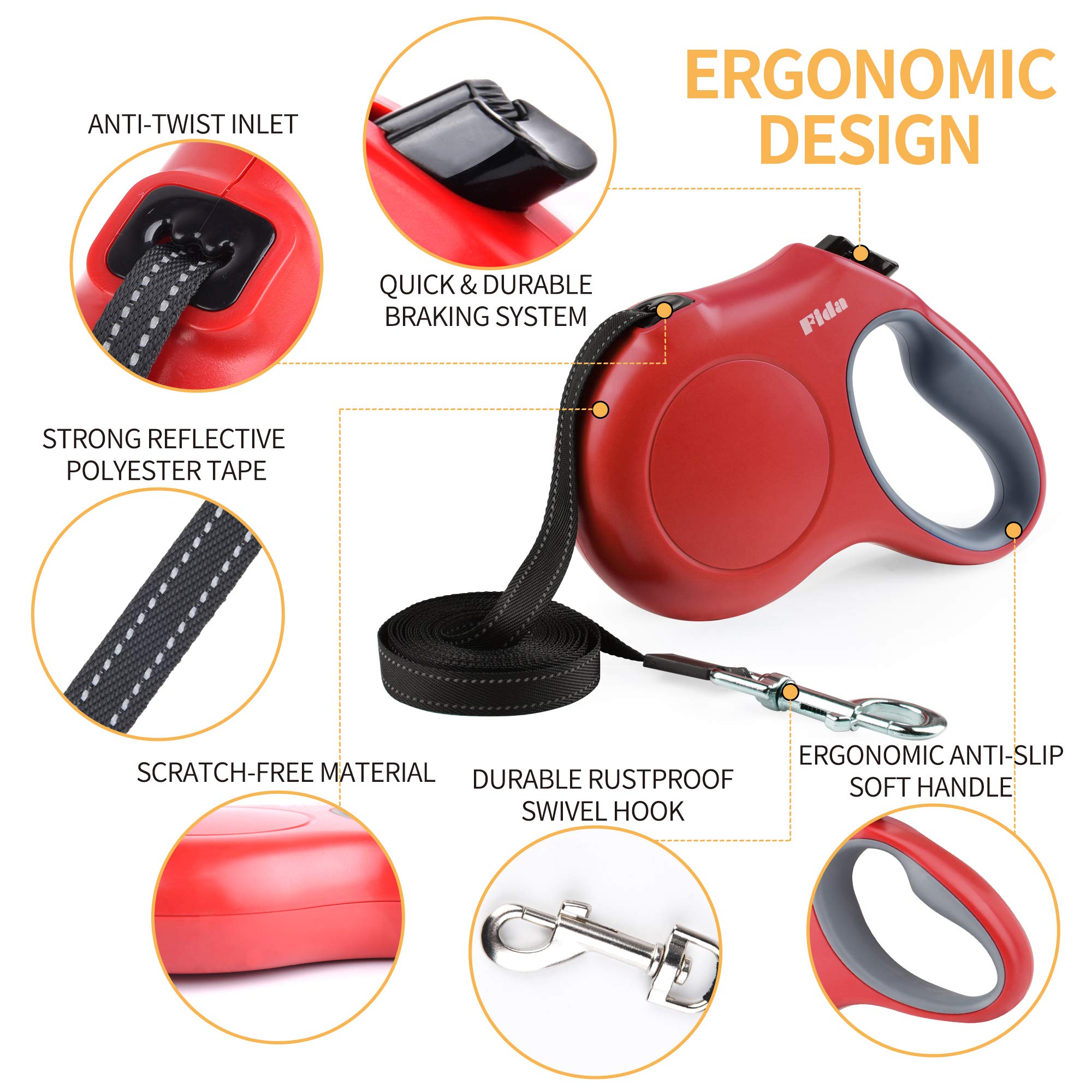 Fida Retractable Dog Leash X-Small Breed, 10 Ft Durable Pet Walking Leash For Extra Small Dogs/Cats/Small Animals Up To 18 Lbs, 360?Tangle Free, Red