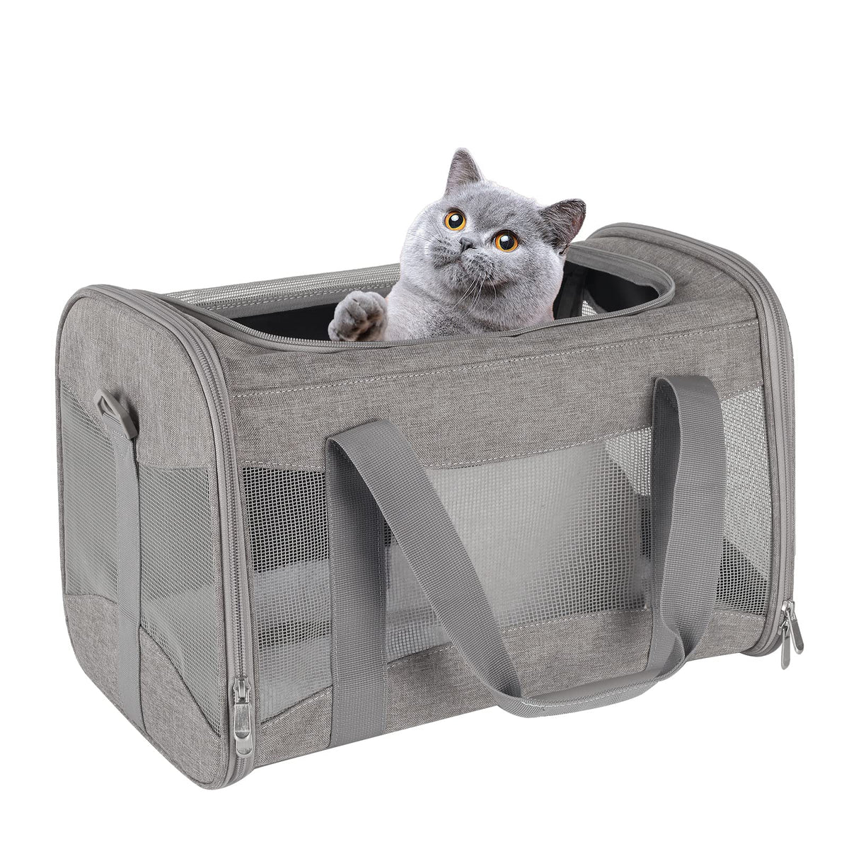 Cat Carrying Case - Pet Carrier Airline Approved, Protable And Breathable Pet Travel Carrier Removable Fleece Pad, Collapsible Cat Carrier Dog Carrier For Medium Cats Small Cats Dogs (X-Large, Grey)