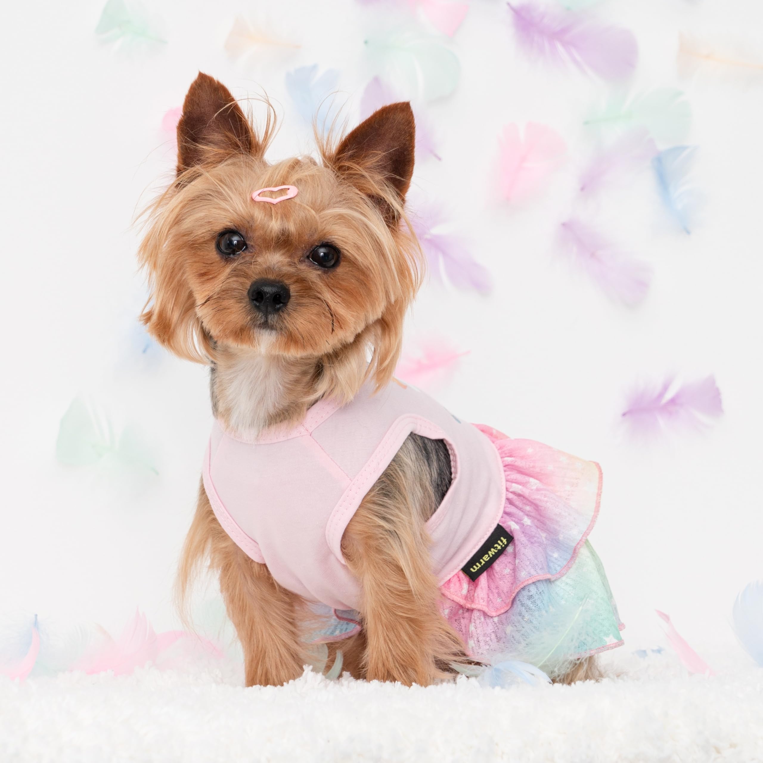 Fitwarm Rainbow Unicorn Dog Tutu Dress, Summer Clothes For Small Dogs Girl, Pet Birthday Outfit, Pink, Xxs