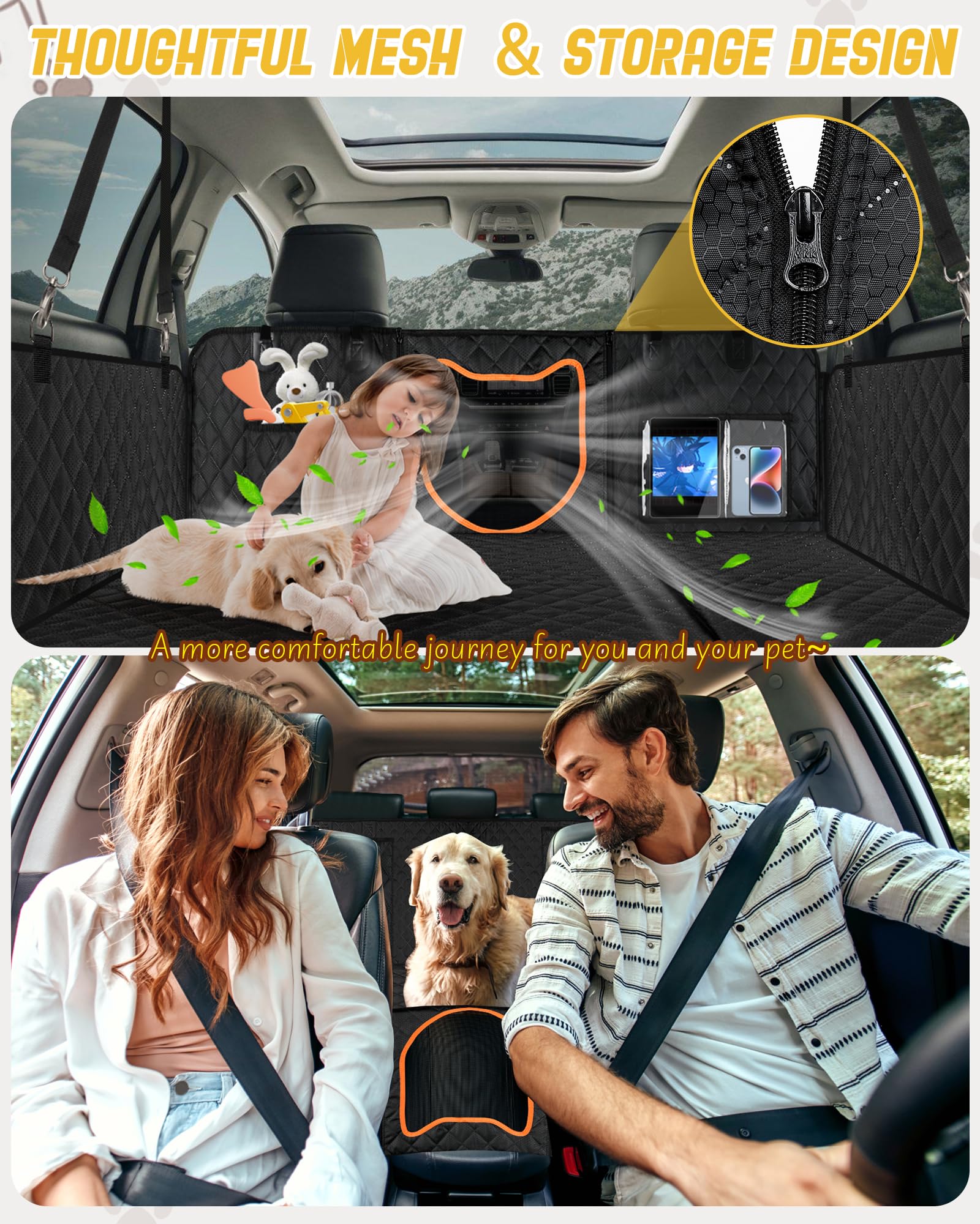 Angooni Xl Dog Backseat Extender For Trucks - Hard Bottom 400Lbs Load, Heavy-Duty Backseat Dog Hammock, Non-Slip & Waterproof Do