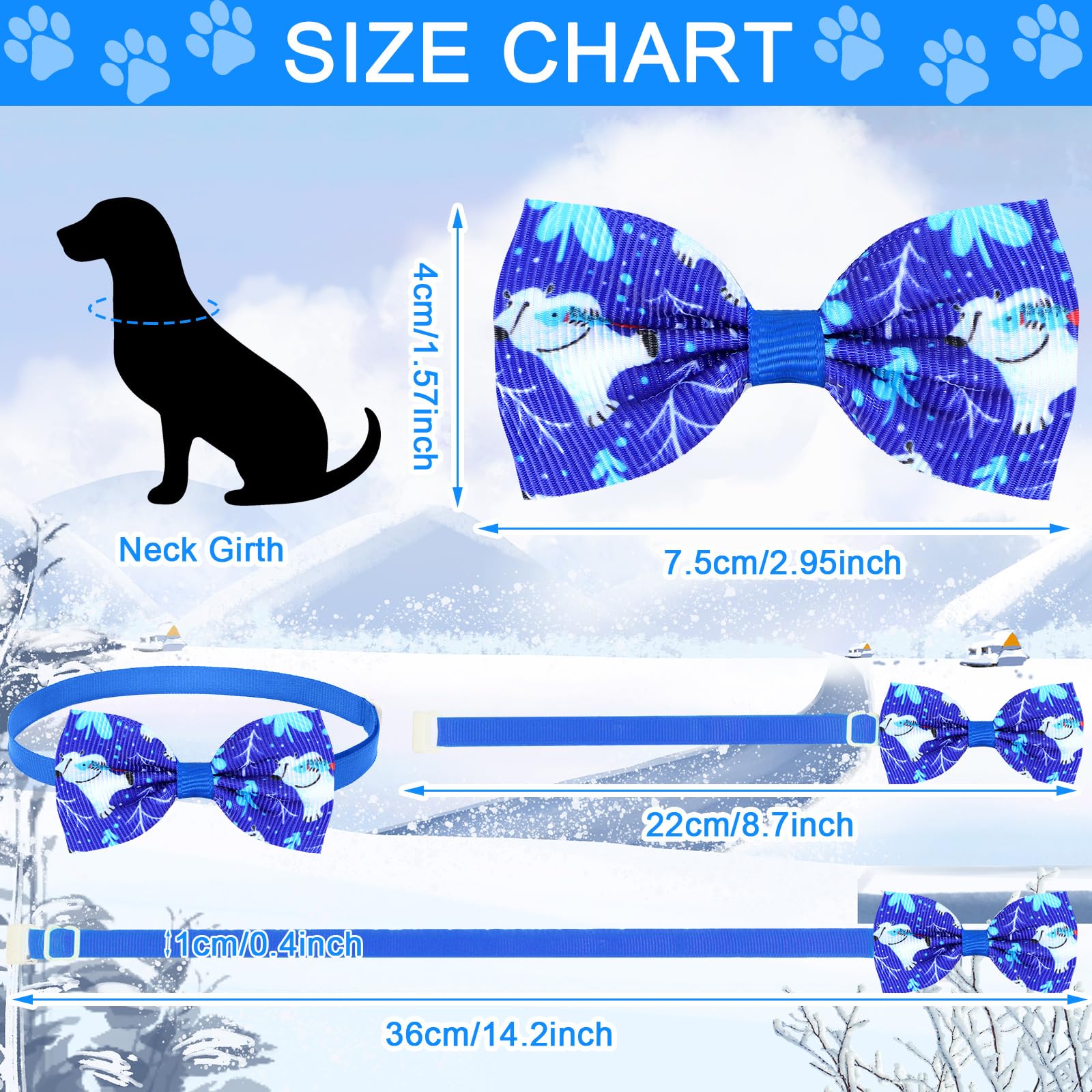 Eccliy 120 Pcs Winter Dog Bow Ties Collars Bulk Snowflake Dog Neckties Adjustable Pet Hair Accessories Cute Cat Basic Bow Tie Wi