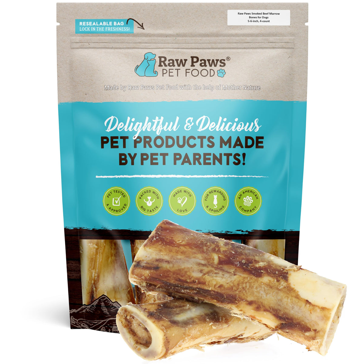Raw Paws Smoked Beef Marrow Bones For Dogs - 6 Inch (4 Pack) Packed In Usa - Beef Bones - Bone Marrow Treats For Dog - Dog Chew 