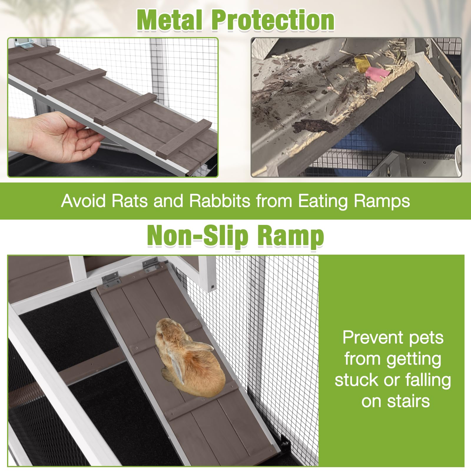Gutinneen Rabbit Hutch Indoor With Chew-Proof Ramp, 62'' L Wooden Rabbit Cage With 6 Casters, Bunny Cage With 2 Trays And 2 Stor