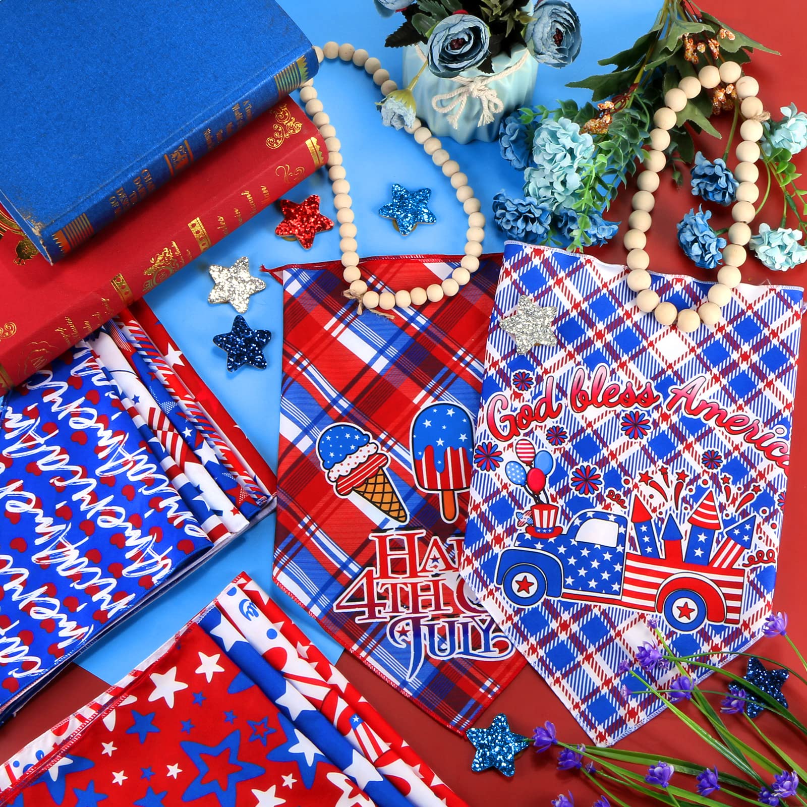 30 Pcs 4Th Of July Dog Bandanas Bulk American Flag Pet Scarf Triangle Bibs Holiday Puppy Neckerchief Washable Adjustable Patriot