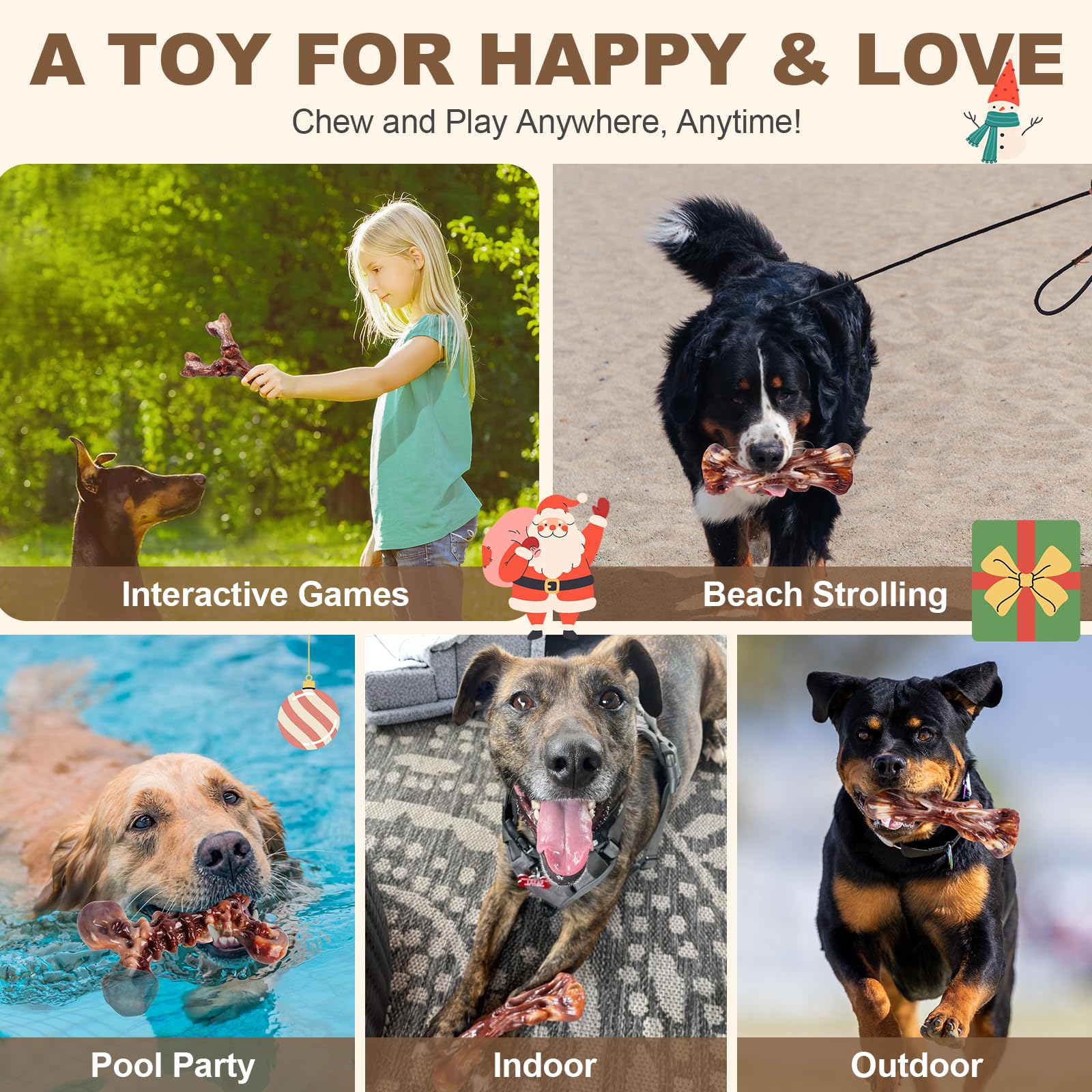 Kseroo Dog Toys for Aggressive Chewers - 3 Pack Bacon Flavored Indestructible Dog Toy, Big Tough Chew Bone for Medium Large Bree