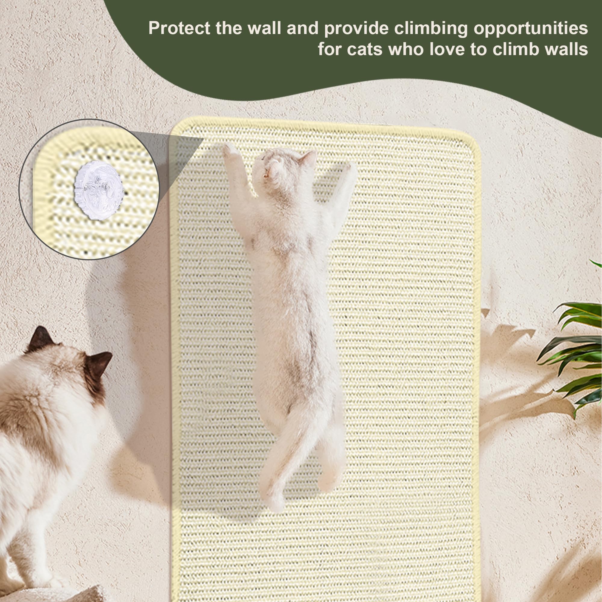 Sisal Cat Scratching Mat, 2 Packs Natural Fabric 23.6'' X 15.8'' Scratching Pad With Cute Playing Toy And Spiral Nails, Wall Scr