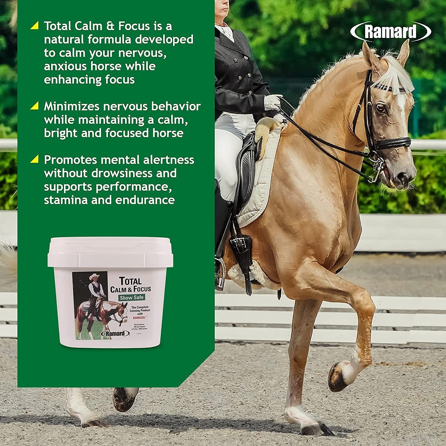 Ramard Total Calm and Focus for Horses Supplement - Magnesium & Calming Formula for Horse Show, Training, & Performance Mental A