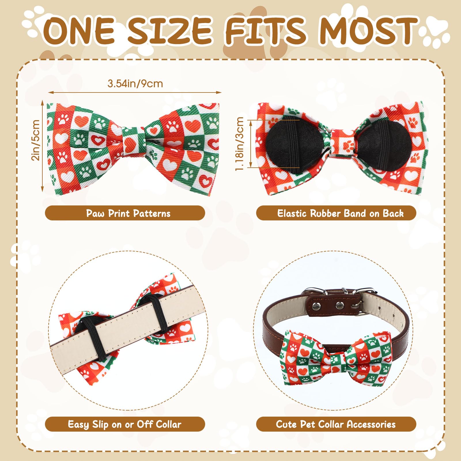 Cosblank 60 Pcs Paw Bone Print Dog Collar Bow Ties Bulk Dog Grooming Supplies Bowtie Accessories Puppy Bows Detachable Collar Ch