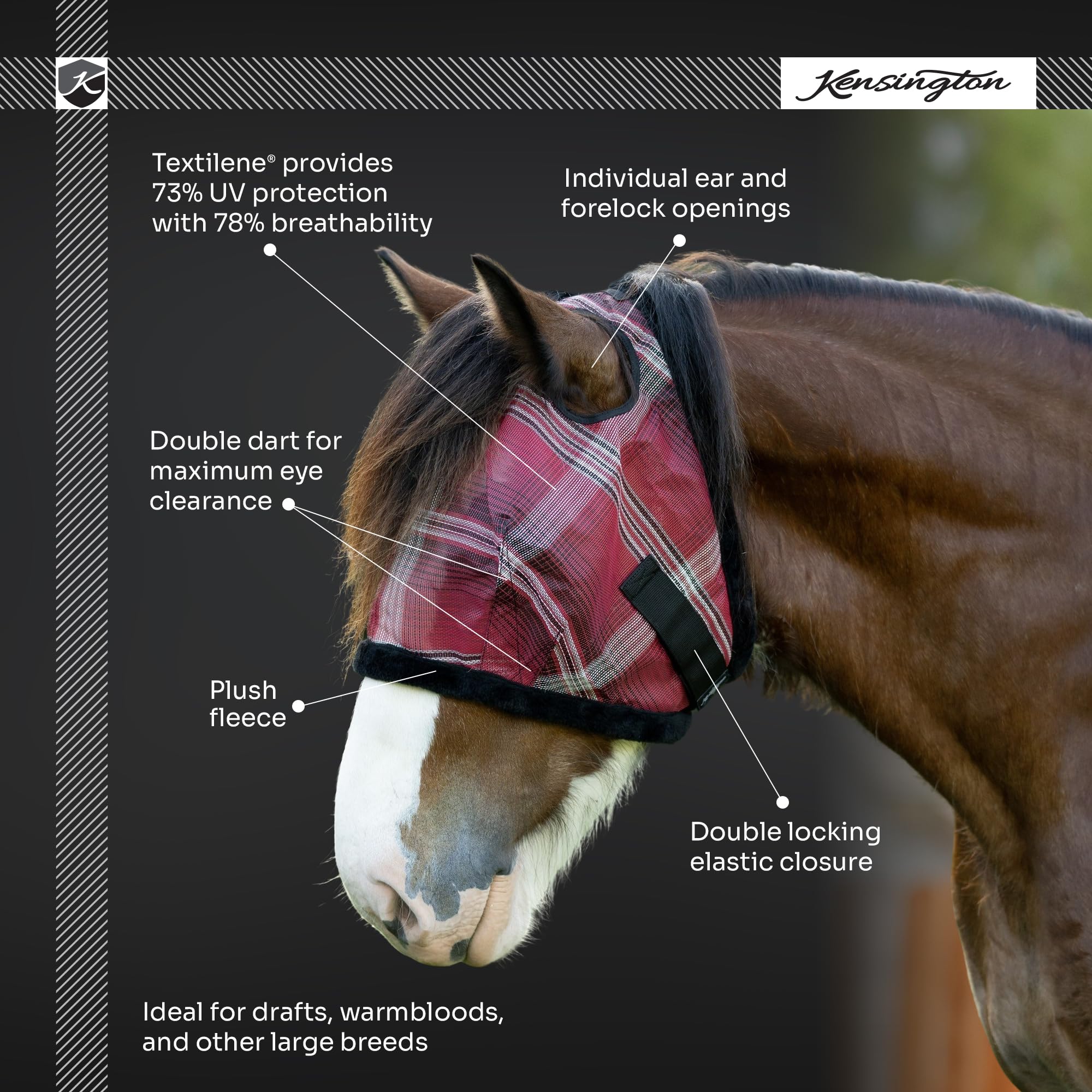 Kensington UV Fly Mask with Fleece Trim - Protective Mask with Dual Ear Opening Size: XXL Color: 165 - Merlot