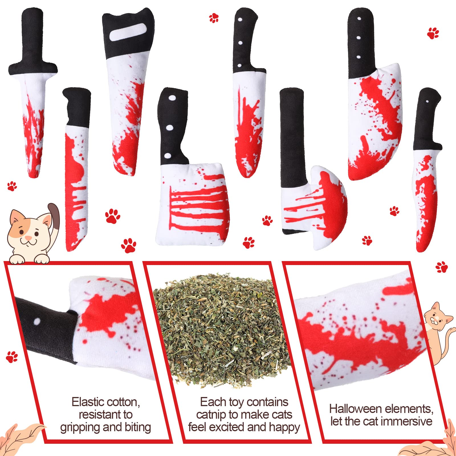 Honoson 8 Pcs Knife Cat Chew Toys Catnip Toys Interactive Stuffed Kitten Chew Toys Teething Resistant For Christmas Halloween In
