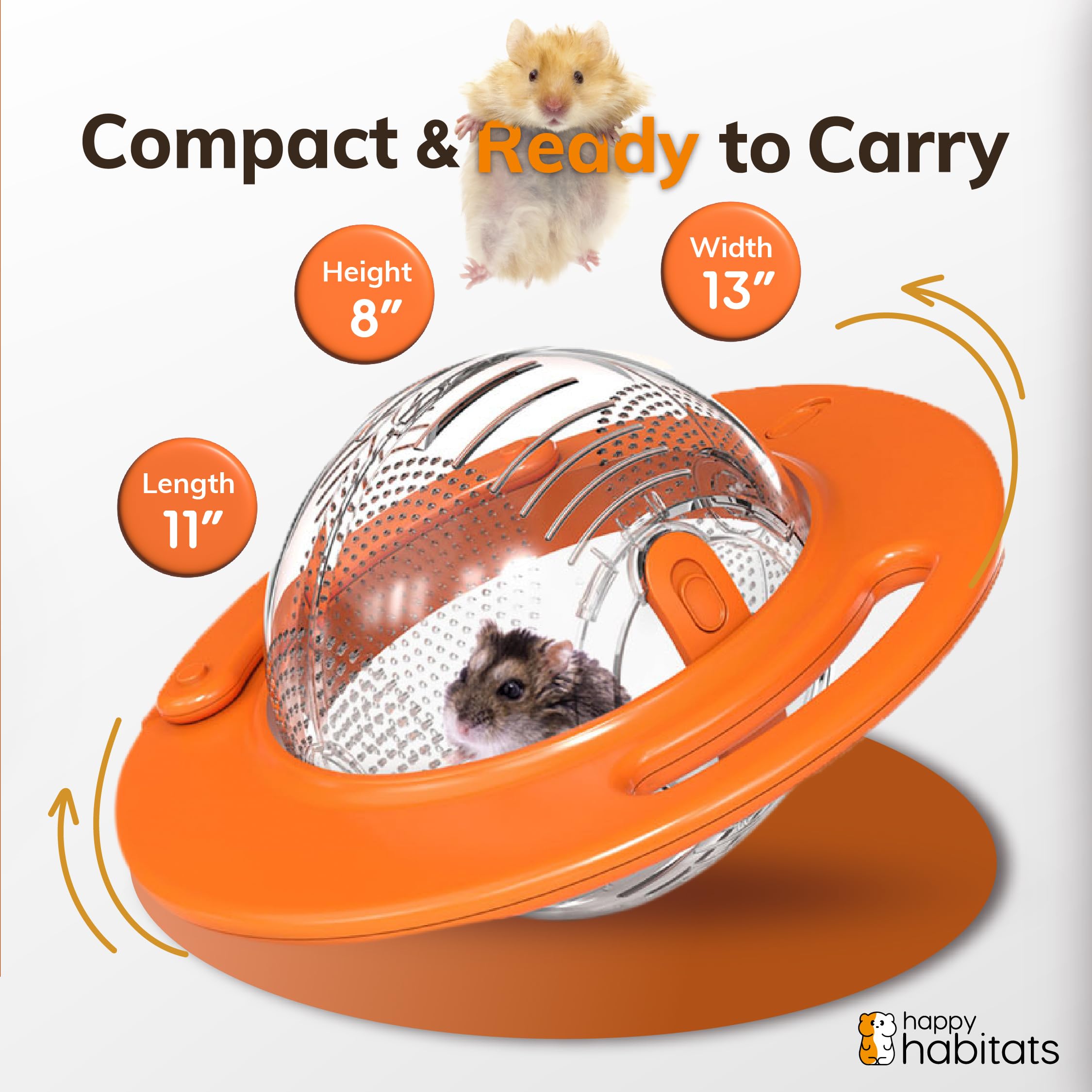 Happy Habitats Halo Portable Pet Carrier - Unique Hamster Ball & Small Animal Exercise Ball - Safe Hamster Carrier - Breathable