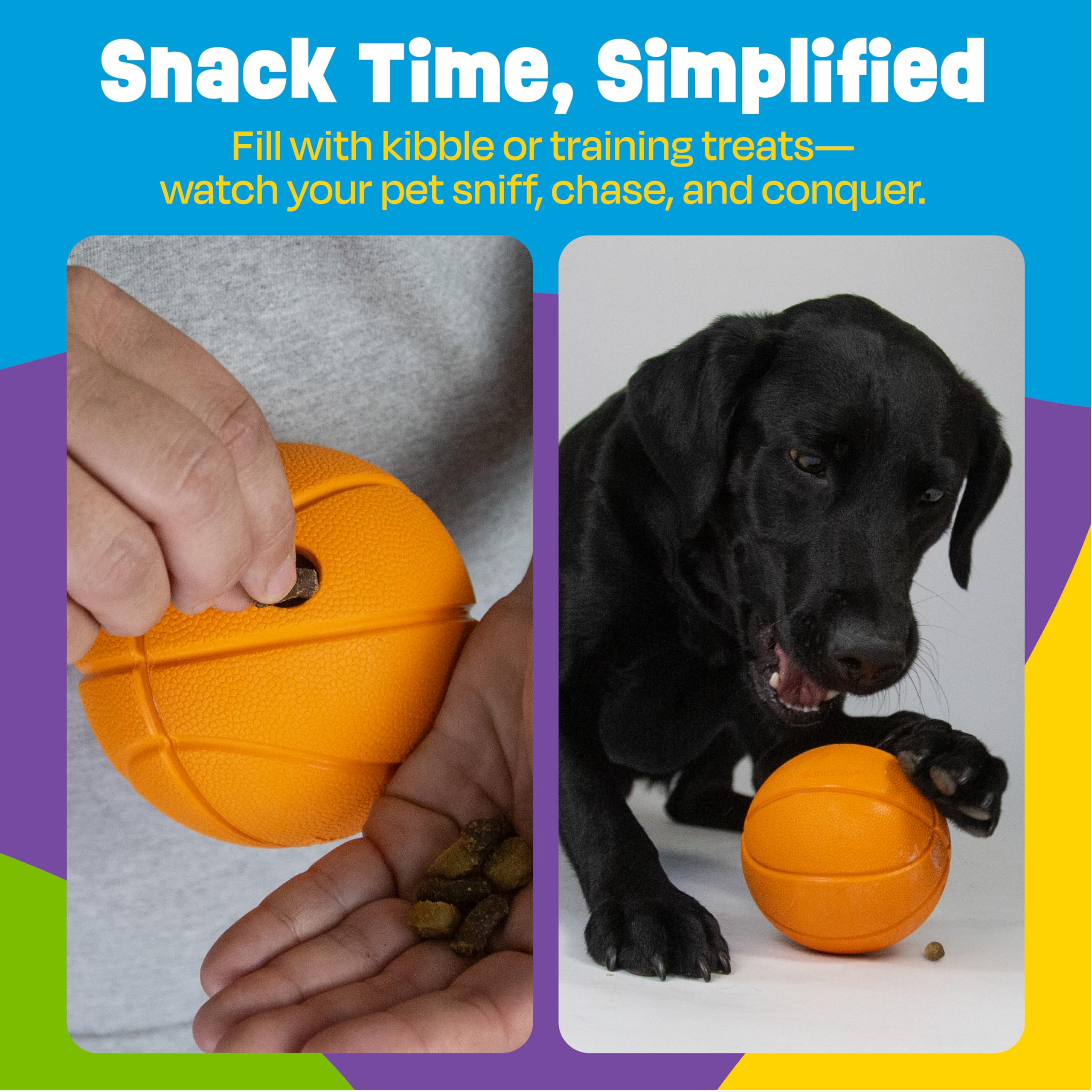 Brightkins Basketball Treat Dispenser - Enrichment Puppy Essentials, Multicolor, Model LER9448, Dog Birthday Gift, Slow Feeder Puzzle Toy