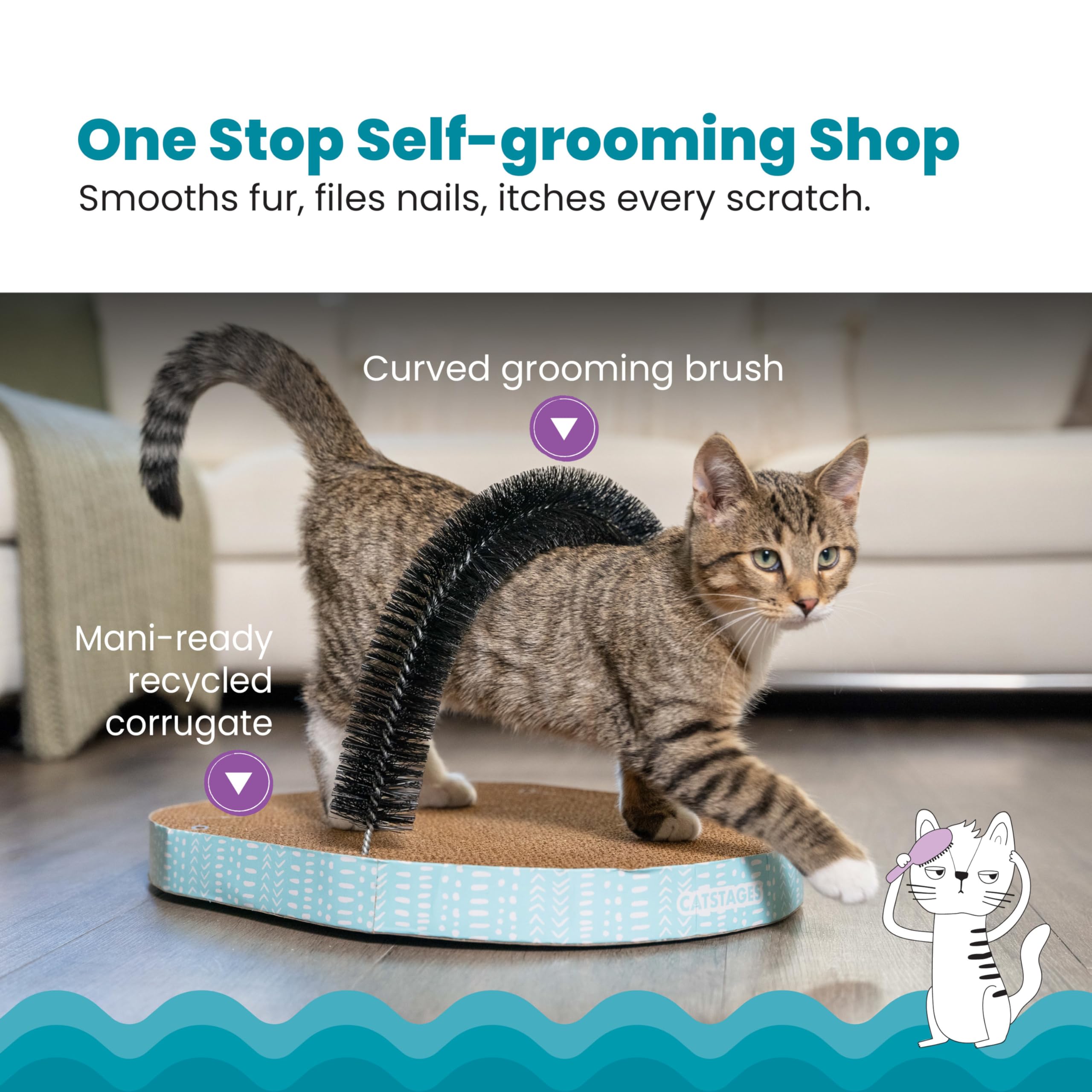 Catstages Scratch & Groom Corrugated Cat Scratch Pad With Catnip