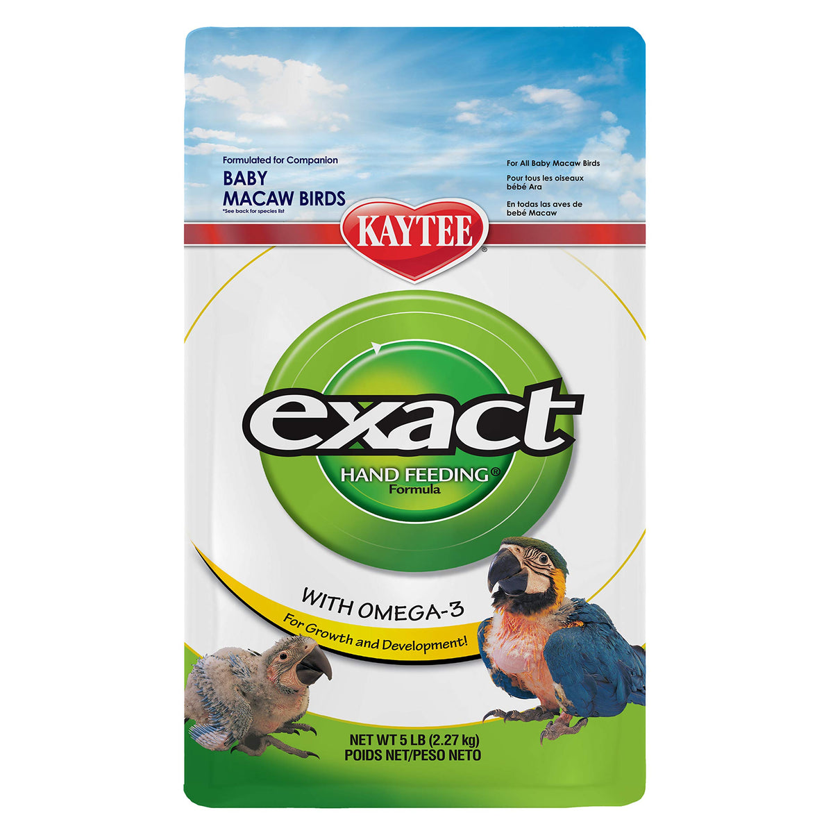 Kaytee Exact Hand Feeding Pet Bird Baby Food For Macaw, Eclectus, Hawk-Headed, African Parrots, Caiques, And Any Baby Under 2 Weeks Old, 5 Pound