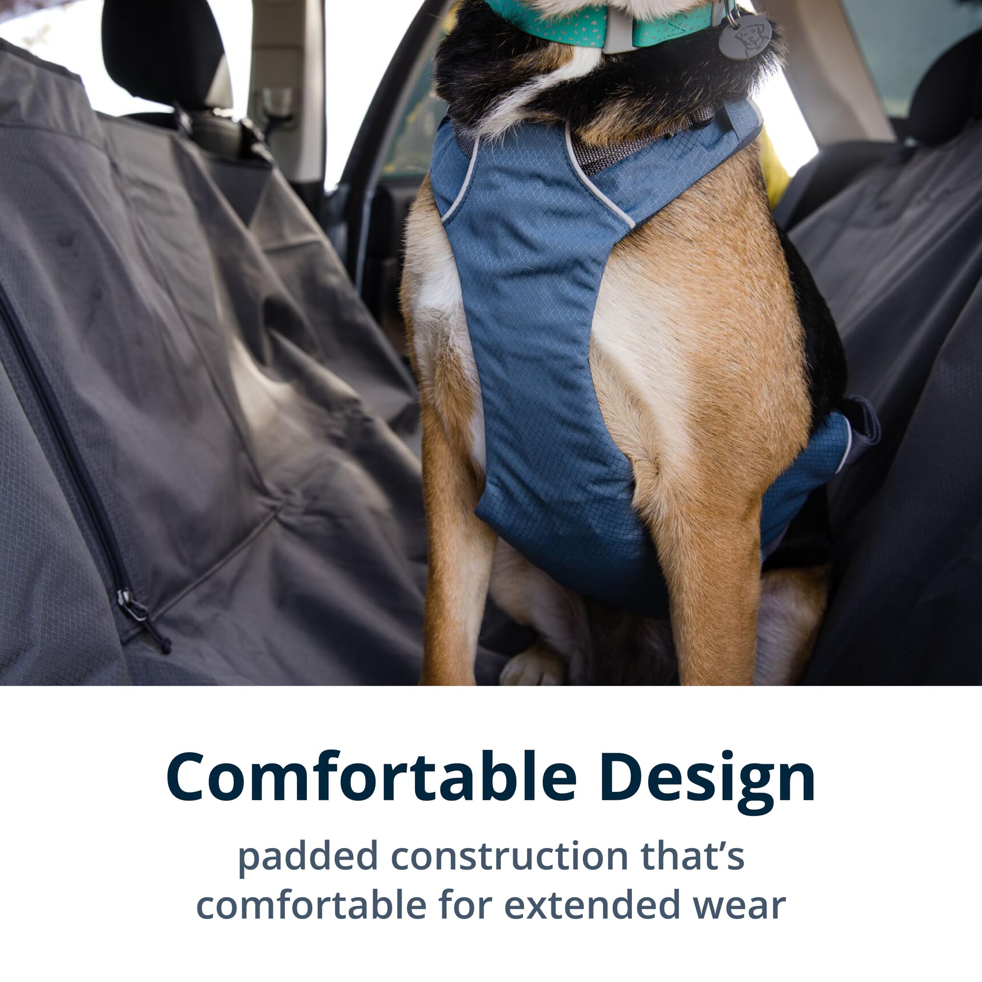 Ruffwear, Load Up Dog Harness, Strength-Rated Car Safety Harness With Universal Seat Belt Attachment, Slate Blue, Medium