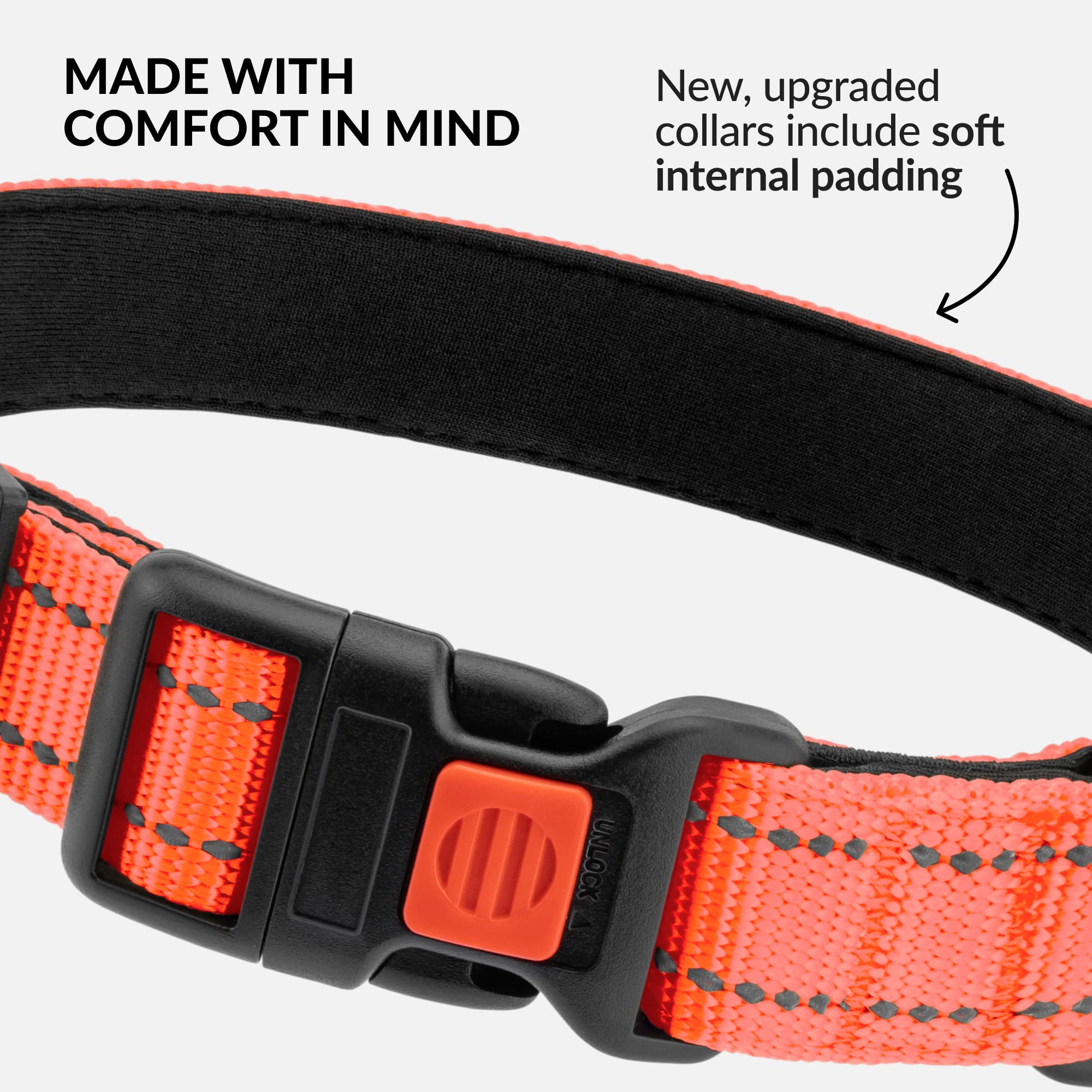 Collardirect Reflective Padded Dog Collar For A Small, Medium, Large Dog Or Puppy With A Quick Release Buckle - Boy And Girl - Nylon Suitable For Swimming (18-26 Inch, Coral)