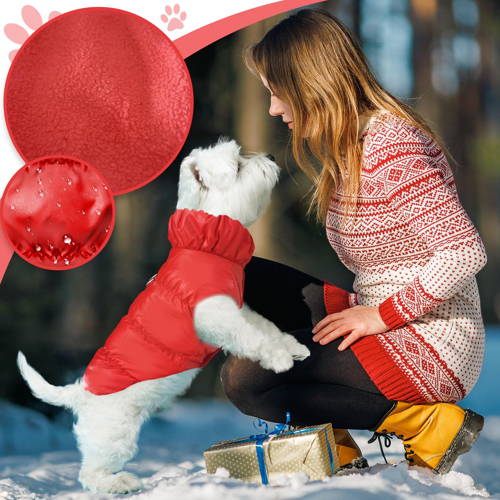 Abrrlo Winter Warm Cat & Dog Jacket - Small/Medium, Waterproof, Windproof, Fleece Vest With Harness Padded For Cold Weather & Sn