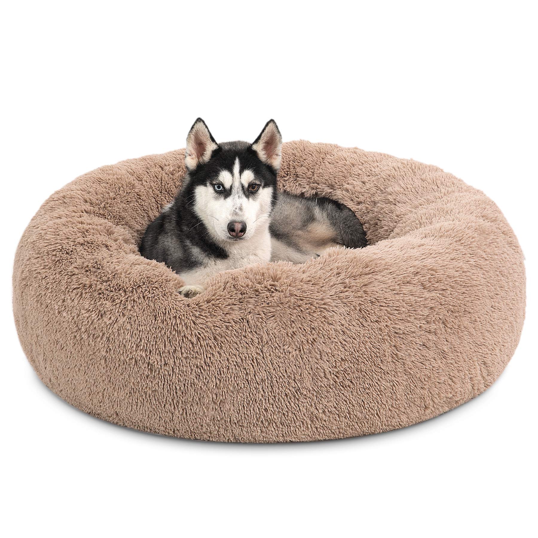 Bedsure Calming Dog Bed For Large Dogs - Donut Washable Large Pet Bed, 36 Inches Anti Anxiety Round Fluffy Plush Faux Fur Dog Be