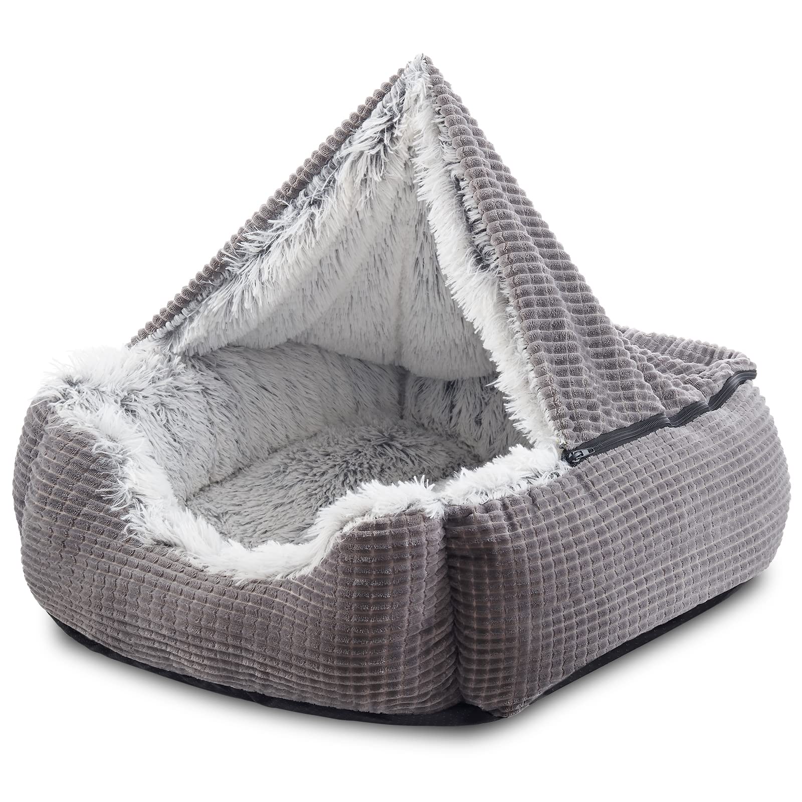 Mixjoy Dog Beds For Large Medium Small Dogs, Rectangle Cave Hooded Blanket Puppy Bed, Luxury Orthopedic Cat Beds For Indoor Cats