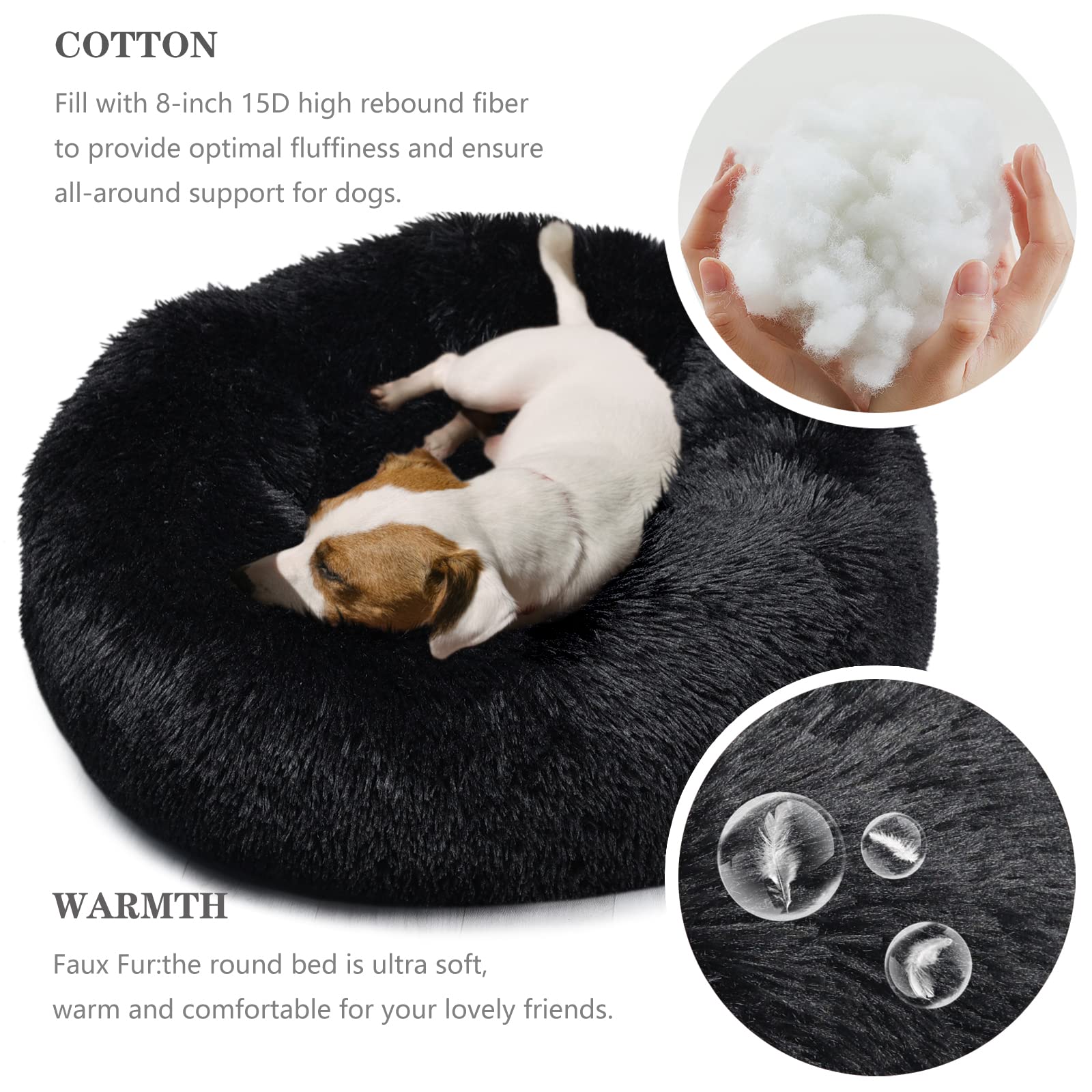 Dog Beds For Medium Dogs Washable Calming Bed For Dogs 30 Inches Black Fluffy And Soft Dog Bed Calm And Anti Anxiety Faux Fur Ro