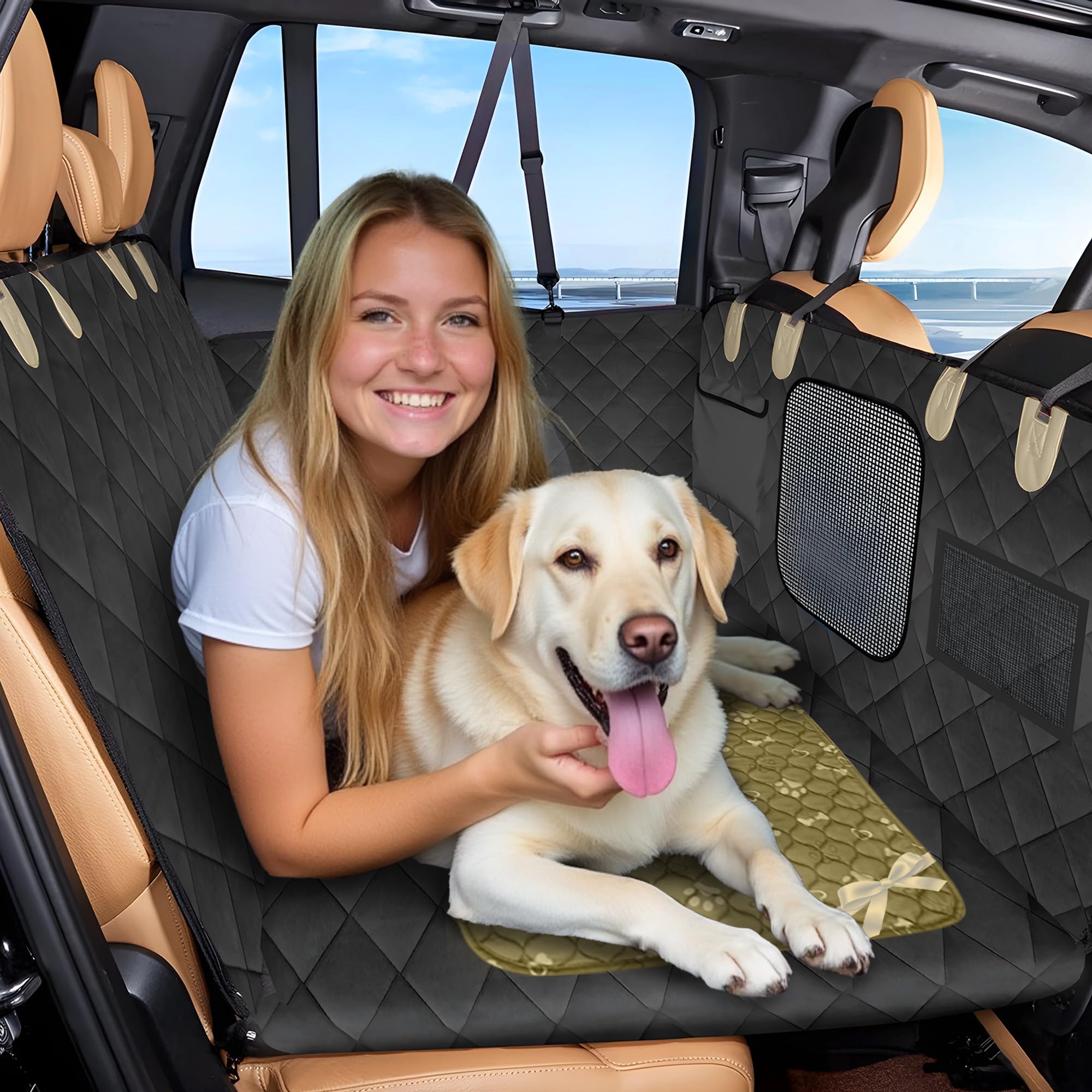 Waterproof Dog Car Seat Cover For Back Seat With Hard Bottom Inserts - Dog Hammock For Car, Suv, And Trucks - Pet Car Seat Cover