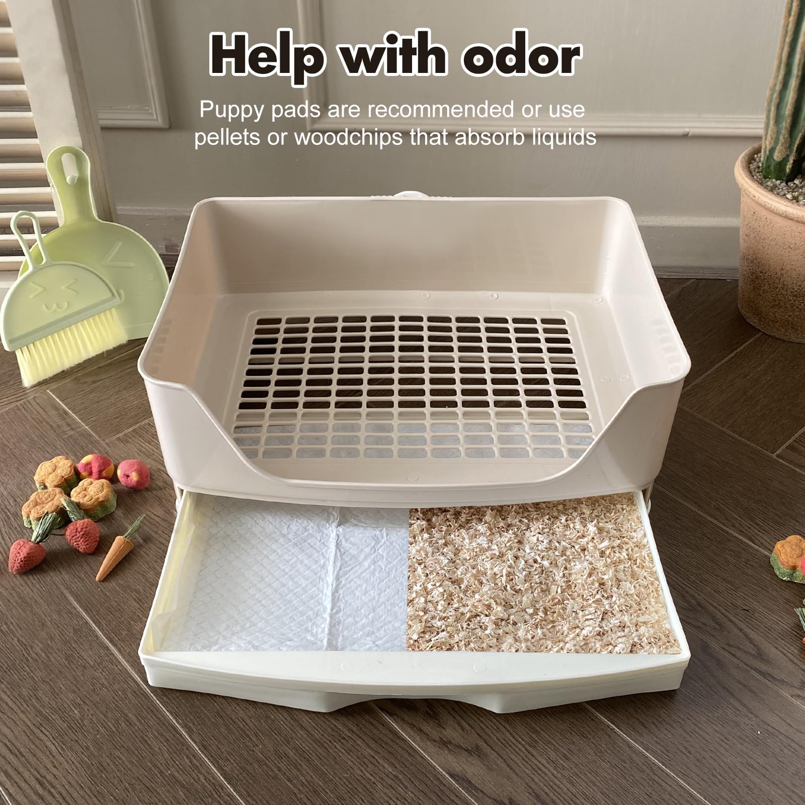 Yuoaes Large Rabbit Litter Box Bunny Potty Training Corner Litter Pan with Drawer Comes with Liners Rabbit Pee Pads, Small Anima