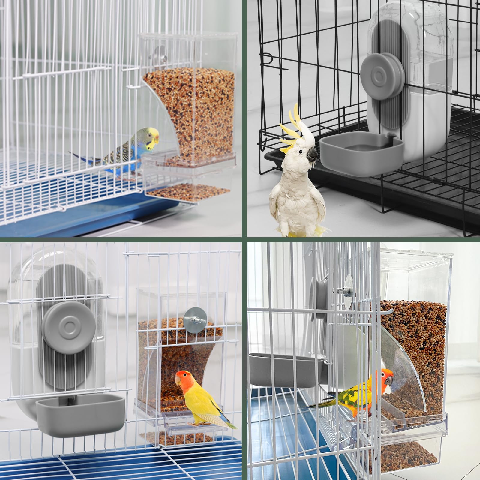 Lemtrflo No Mess Bird Feeder & Water Dispenser Set - Automatic Feeding & Hydration, Parakeet Cage Accessories for Parrots, Cocka