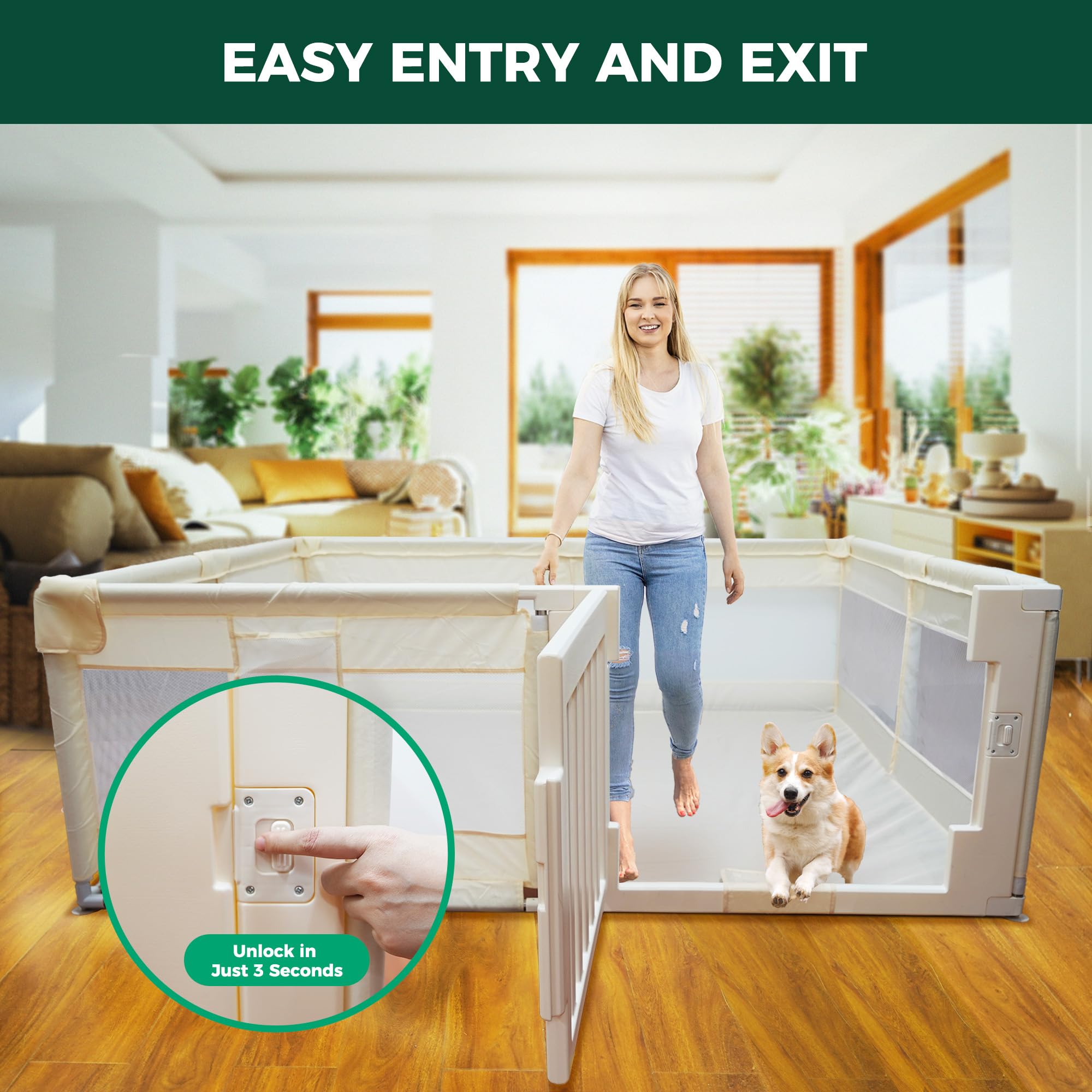 Fxw Dog Playpen With Door, 71X59X24 Inch Spacious Safe Play Area, Non-Slip Design Dog Pen Indoor With Bottom For Puppies, Small