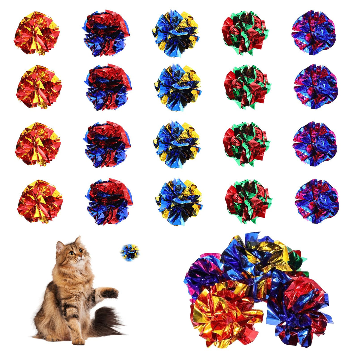 Xthrotsenk 20 Pcs Cat Ball Toys 2.36'' Cat Crinkle Balls Cat Toys Colorful Cat Balls Chew And Chase Interactive Crinkle Ball Toy