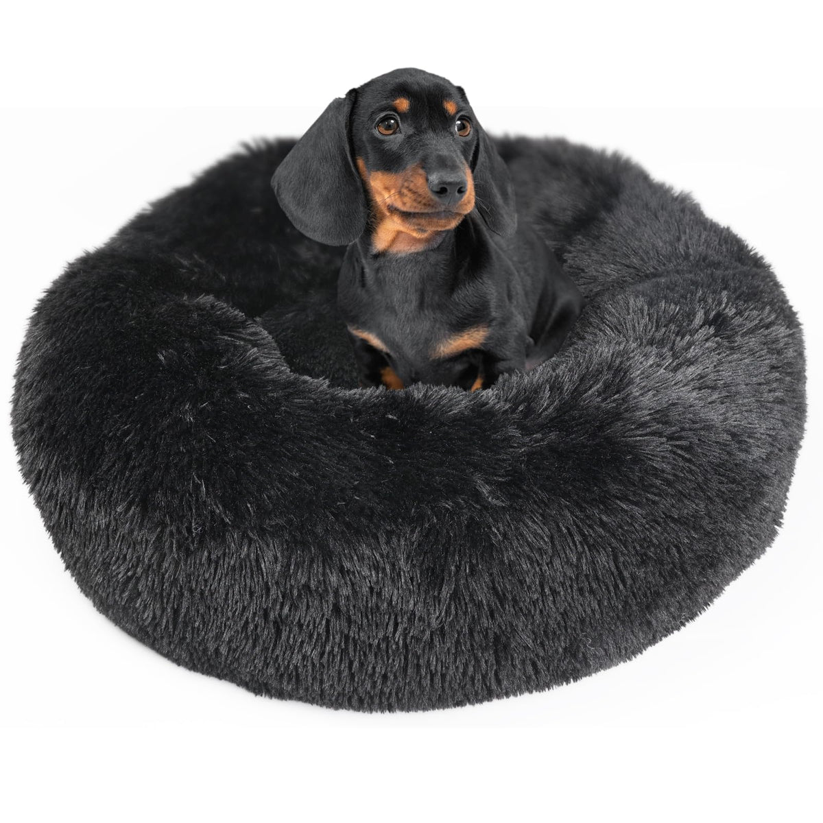 Dog Beds For Medium Dogs Washable Calming Bed For Dogs 28 Inches Black Fluffy And Soft Dog Bed Calm And Anti Anxiety Faux Fur Round Medium Sized Pet Bed For Dog