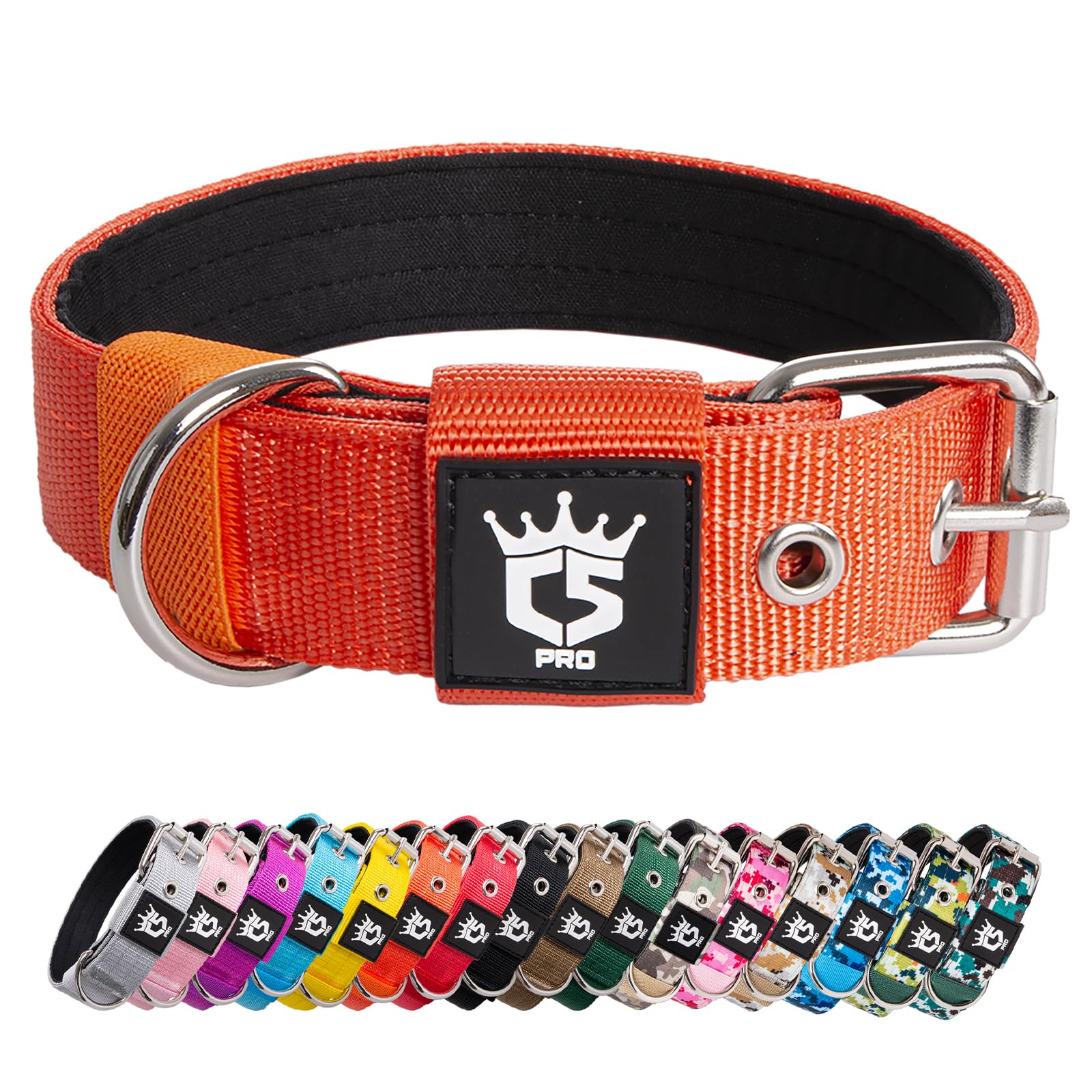 Tspro Tactical Dog Collar Military Grade Strong Dog Collar Thick Dog Collar Heavy Duty Metal Buckle Dog Collar For Small Dogs(Orange-S)