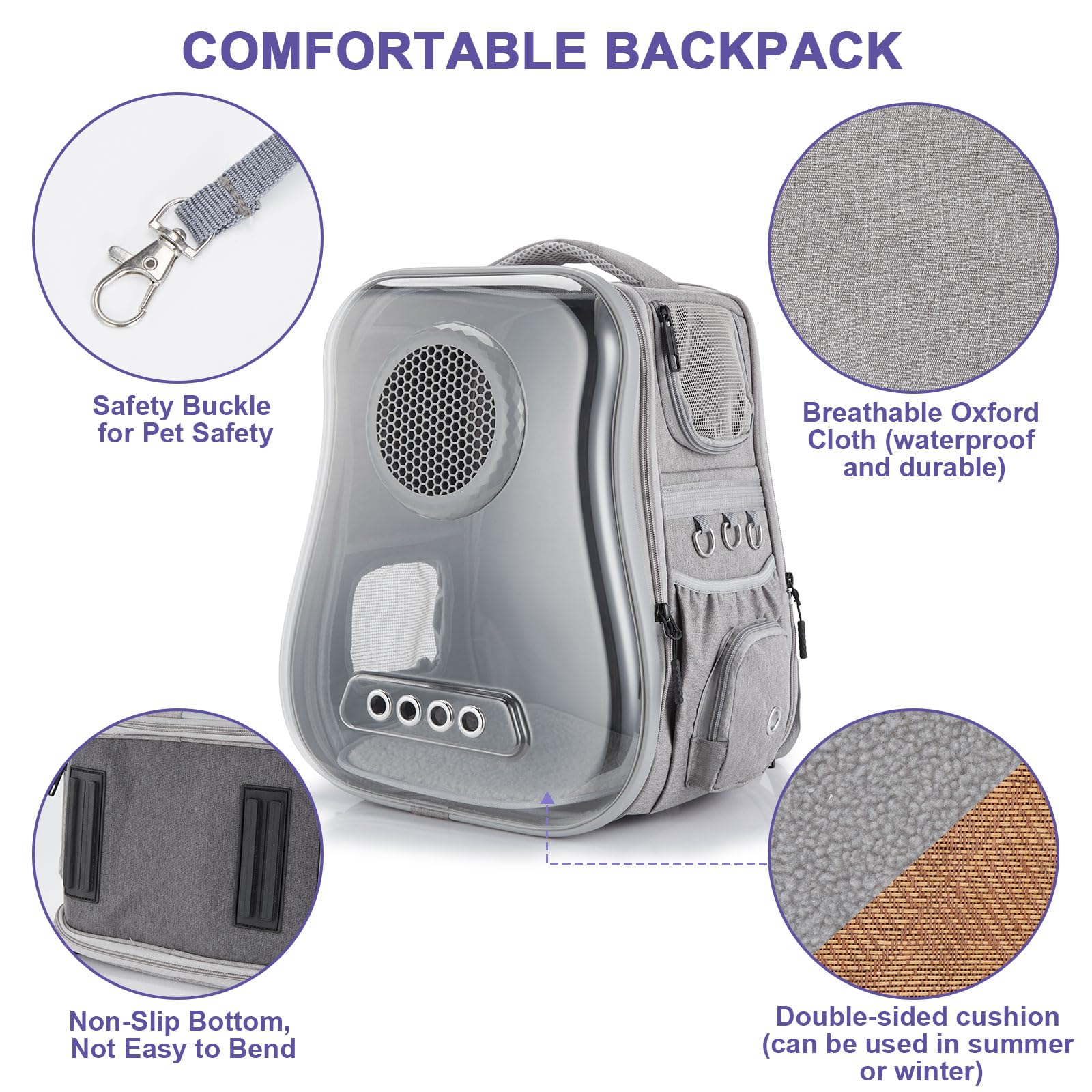 Ownpets Cat Backpack Carrier, Breathable Bubble Pet Backpack For Cats And Small Dogs Up To 15Lbs, Transparent & Foldable Pet Car