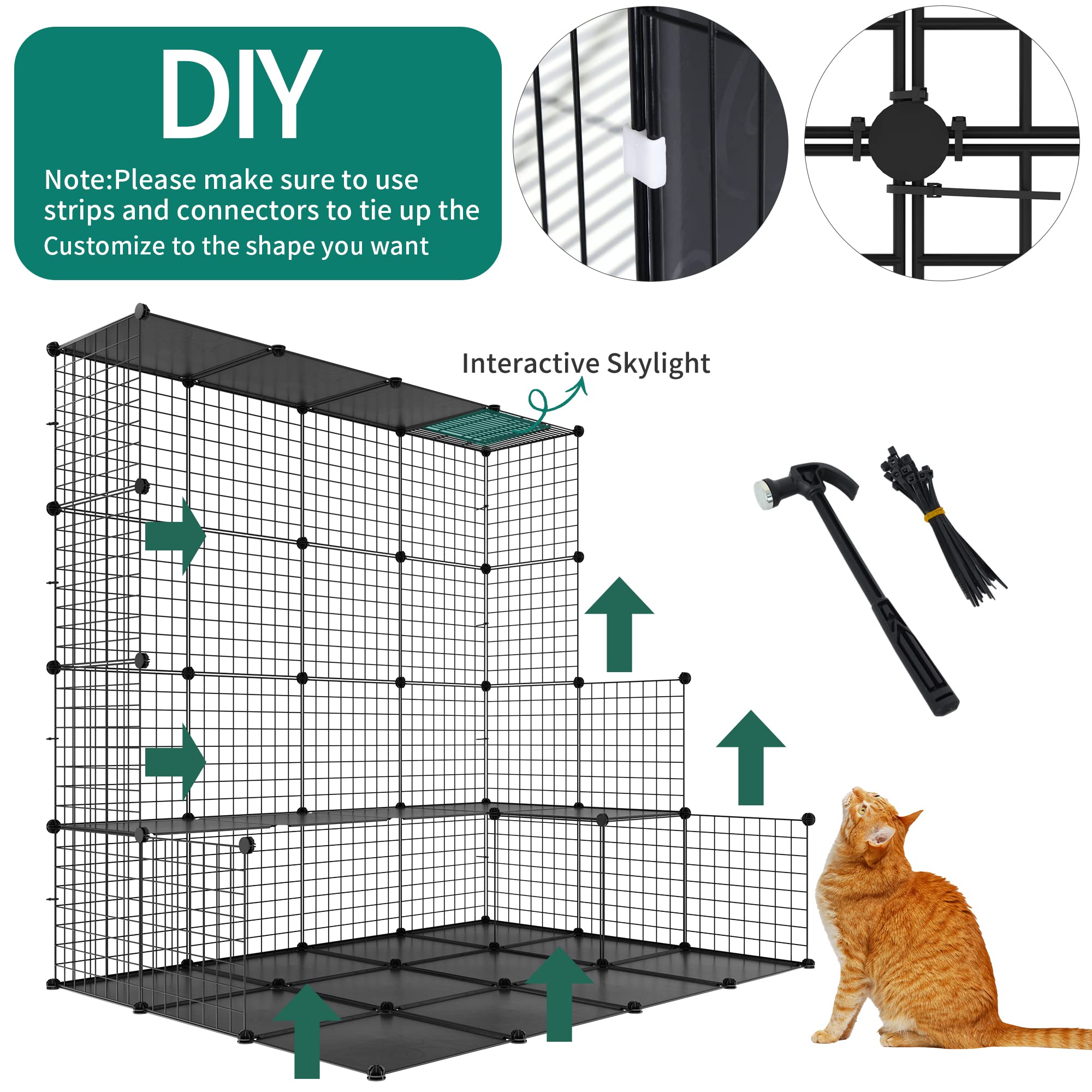 Yitahome 4 Tiers Large Cat Enclosure With Diy Storage Cube, Indoor Catio Playpen With Hammock For 1-4 Cats, Ideal For Home And T