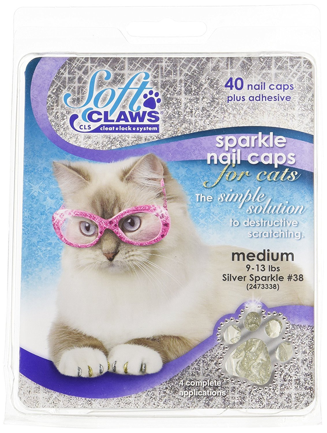 Soft Claws Nail Caps For Cats With Cleat Lock System - 40-Pack Cat Claw Caps For 4-6 Weeks Of Protection - Long-Lasting Cat Scra